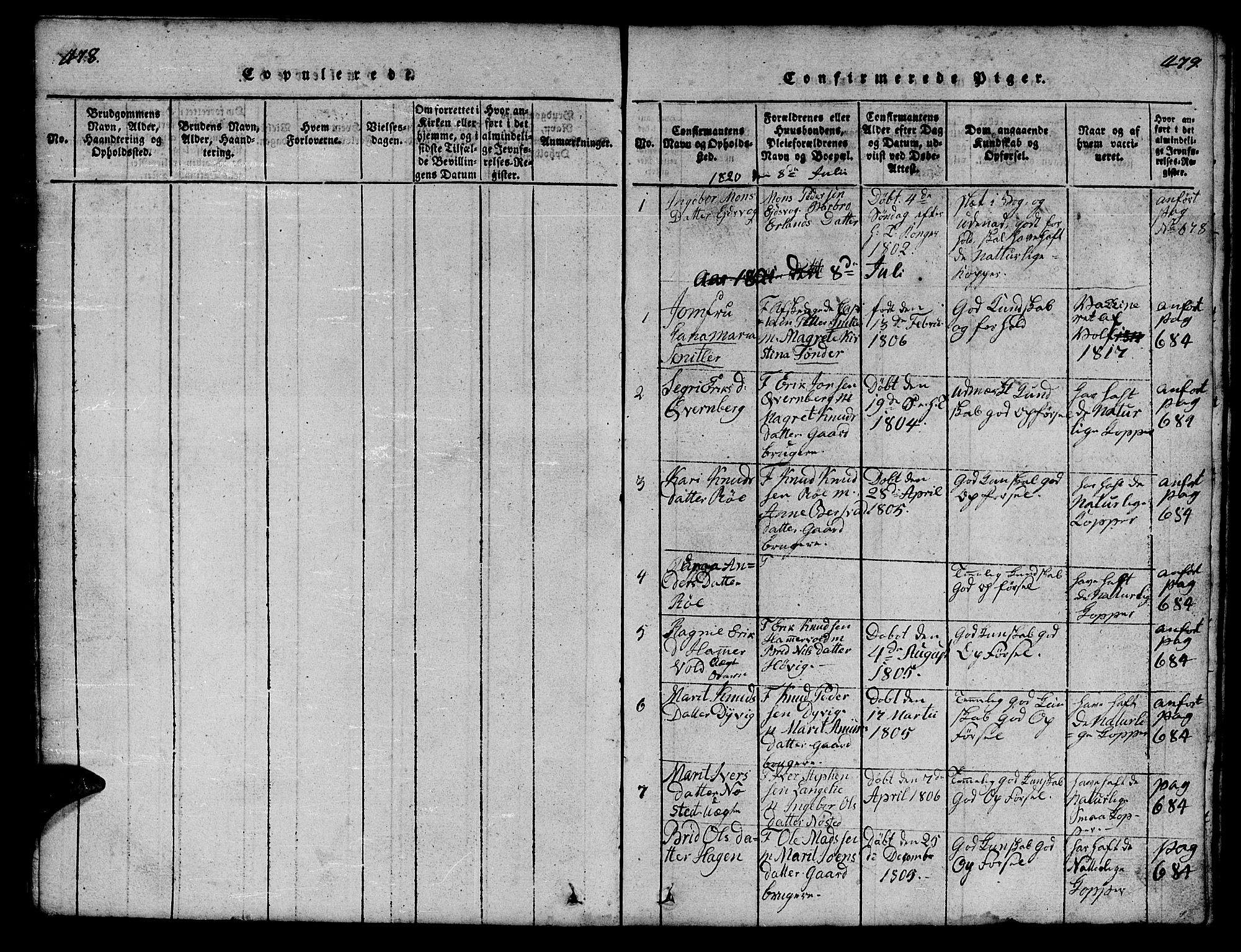 Ministerialprotokoller, klokkerbøker og fødselsregistre - Møre og Romsdal, AV/SAT-A-1454/551/L0629: Klokkerbok nr. 551C01, 1818-1839, s. 478-479