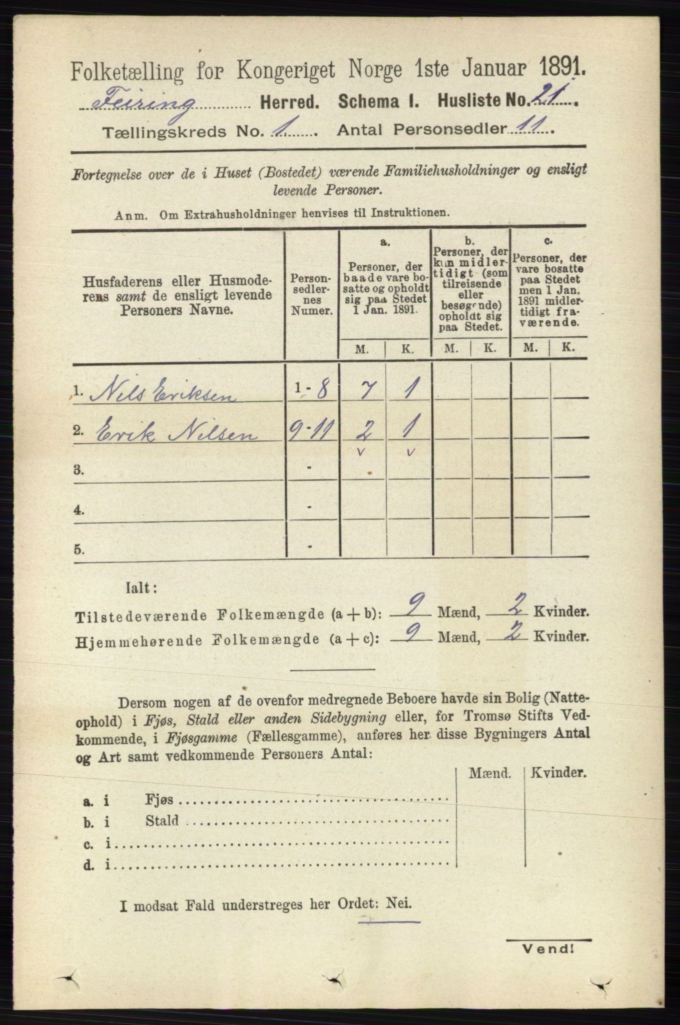 RA, Folketelling 1891 for 0240 Feiring herred, 1891, s. 31