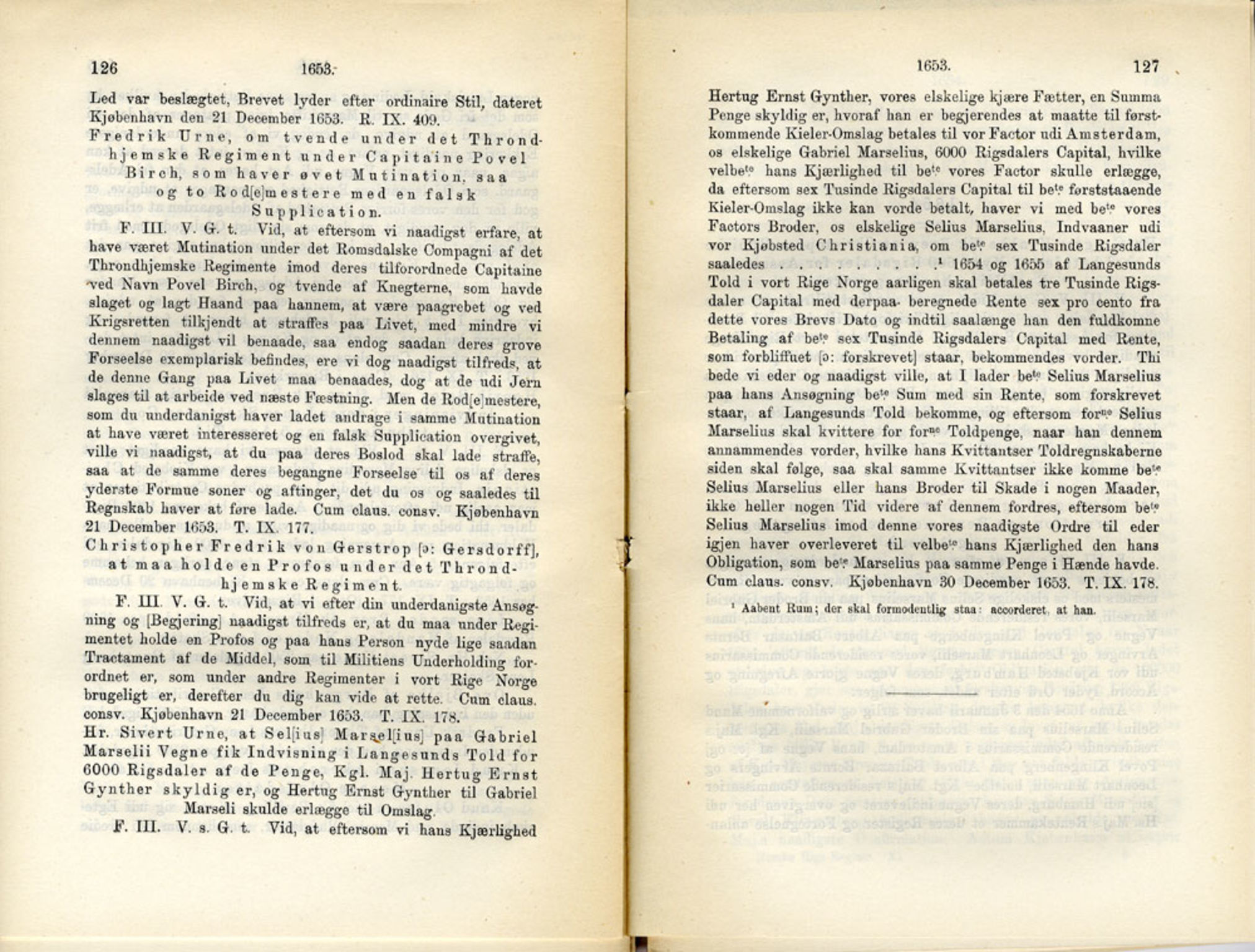 Publikasjoner utgitt av Det Norske Historiske Kildeskriftfond, PUBL/-/-/-: Norske Rigs-Registranter, bind 11, 1653-1656, s. 126-127