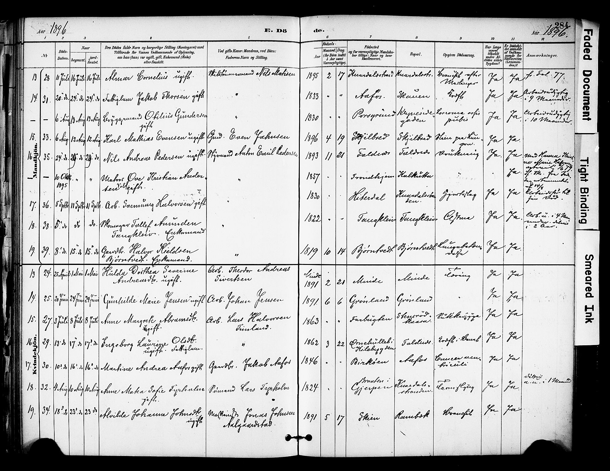 Solum kirkebøker, AV/SAKO-A-306/F/Fa/L0010: Ministerialbok nr. I 10, 1888-1898, s. 284