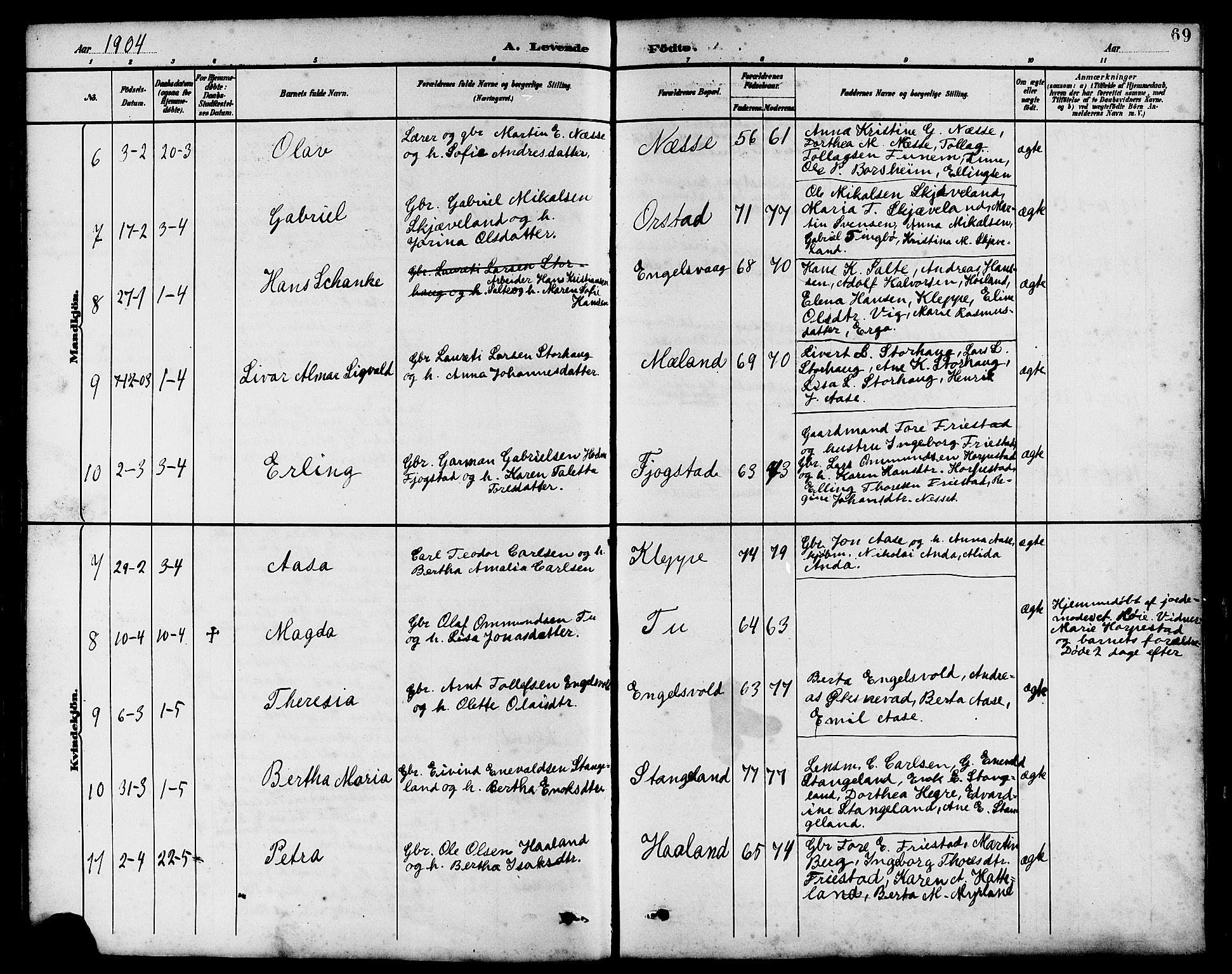 Klepp sokneprestkontor, AV/SAST-A-101803/001/3/30BB/L0004: Klokkerbok nr. B 4, 1889-1914, s. 69
