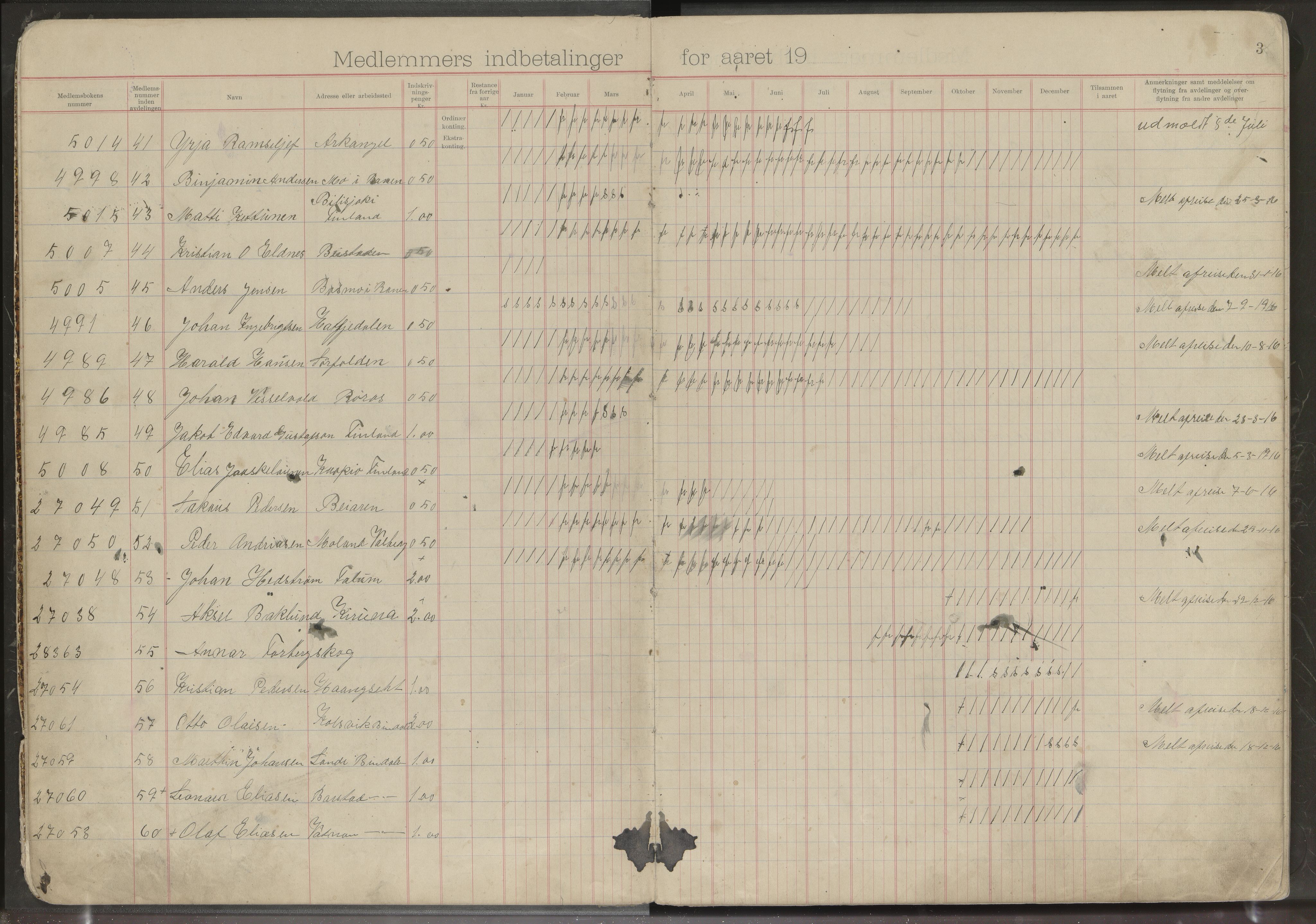 Hanken gruvearbeiderforening avd. 146 av Norsk Arbeidsmandsforbund, AIN/A23-118/P/Pa/L0002: Medlemsprotokoll, 1916-1937