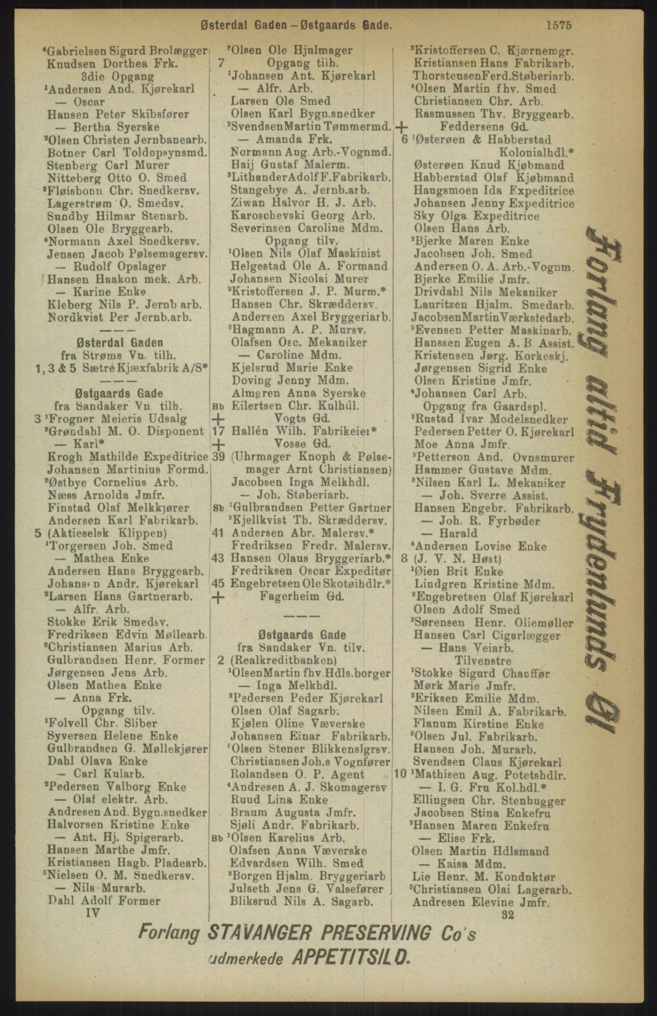 Kristiania/Oslo adressebok, PUBL/-, 1911, s. 1575