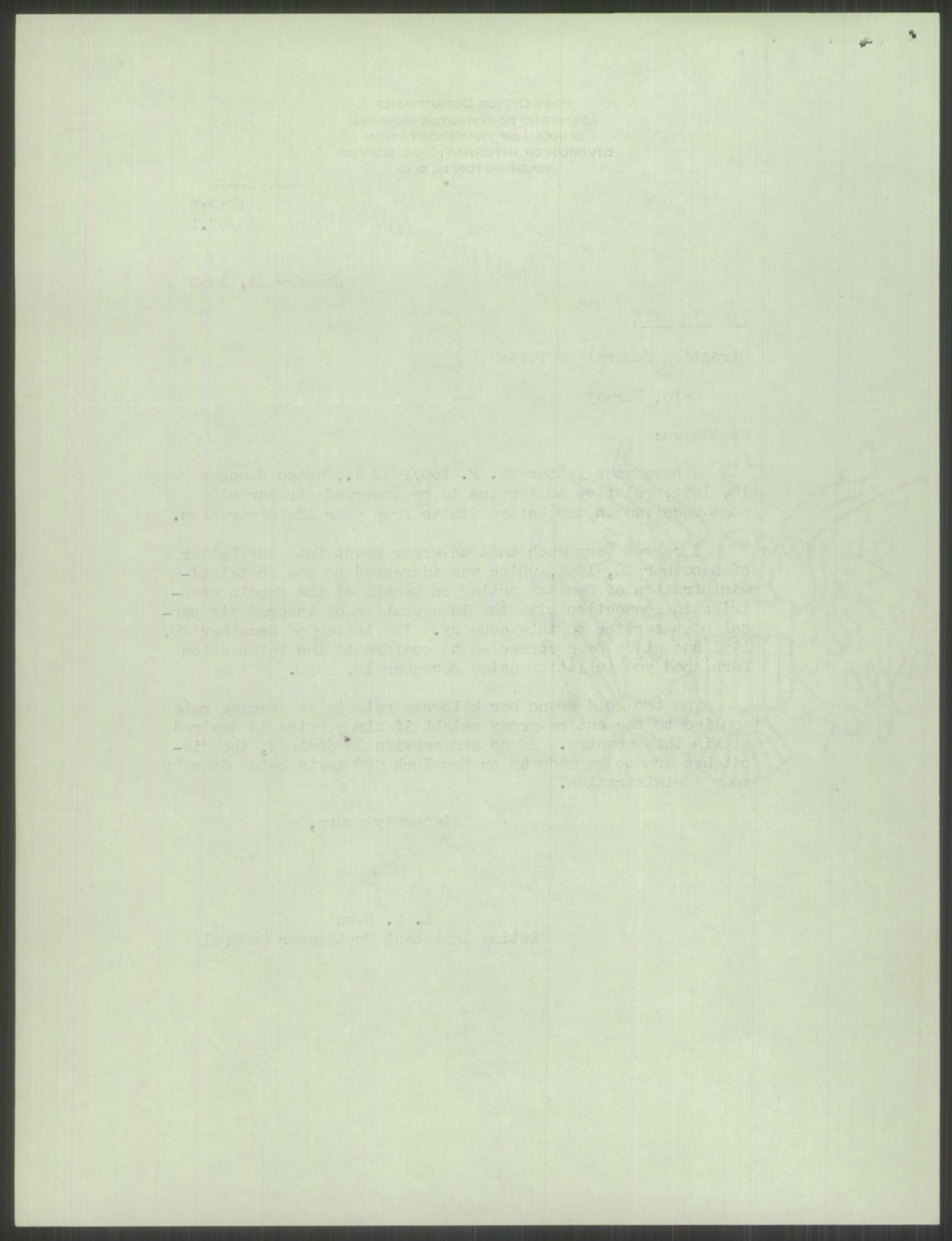 Postdirektoratet, Administrasjonsservice (TSA), AV/RA-S-4783/D/L0095/0002: De forskjellige tjenestegrener / Luftpakkepost, 1947-1965, s. 180