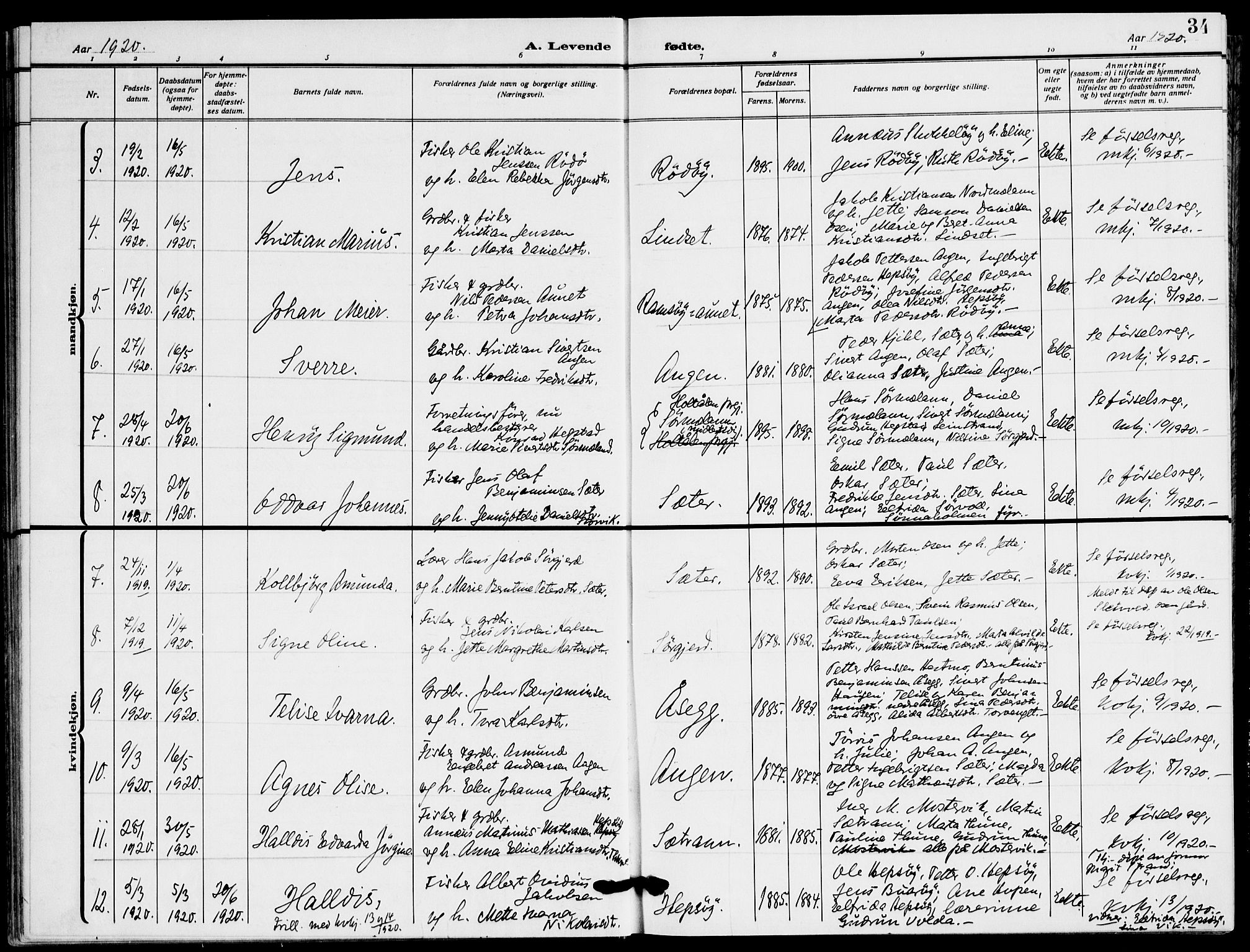 Ministerialprotokoller, klokkerbøker og fødselsregistre - Sør-Trøndelag, SAT/A-1456/658/L0724: Ministerialbok nr. 658A03, 1912-1924, s. 34