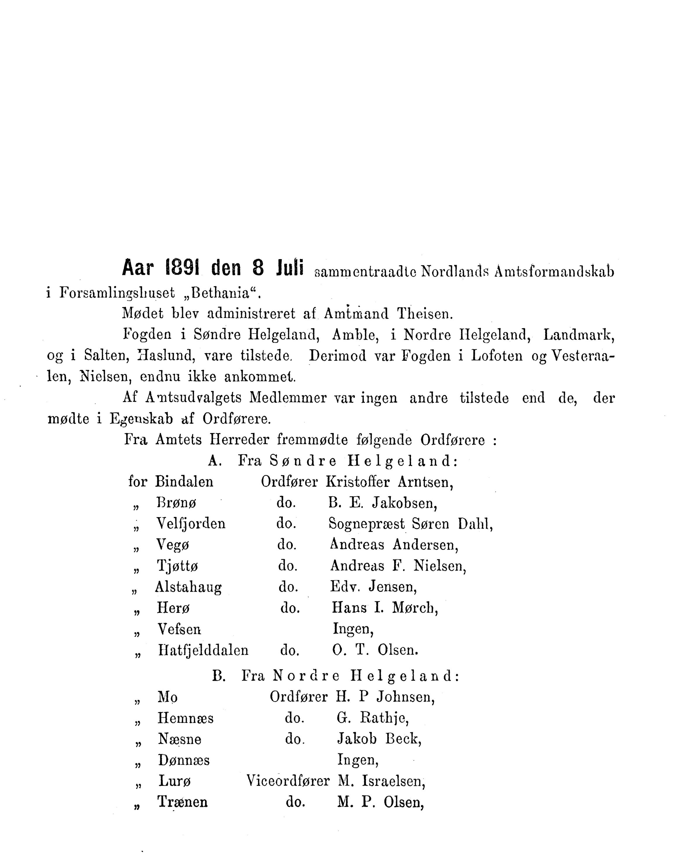 AIN, Nordland Fylkeskommune. Fylkestinget, A/Ac/L0016: Fylkestingsforhandlinger 1891-1893, 1891-1893
