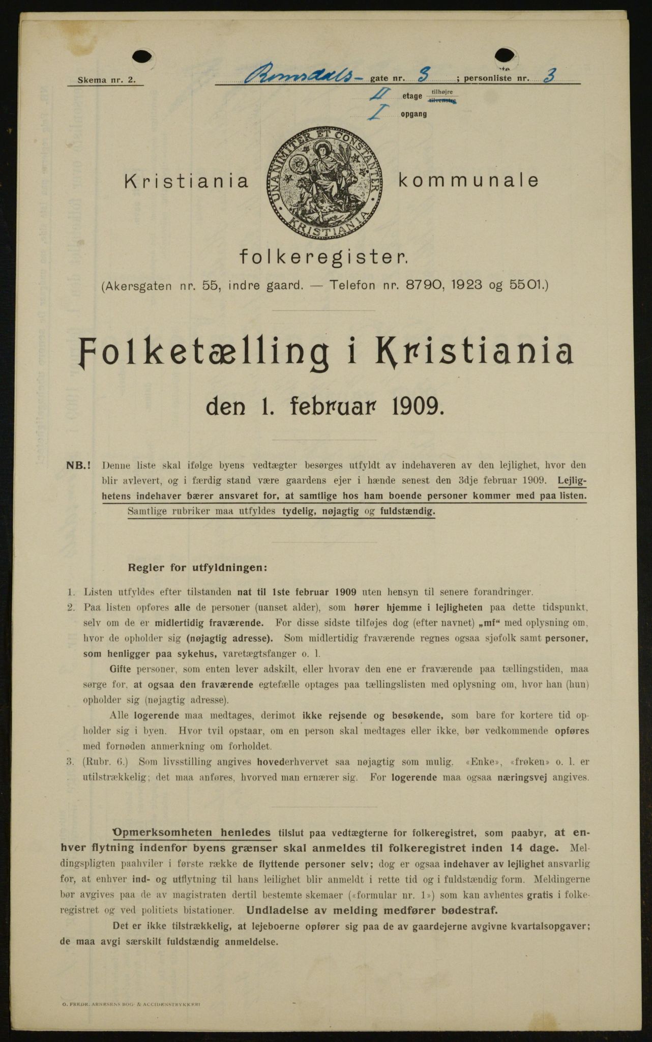 OBA, Kommunal folketelling 1.2.1909 for Kristiania kjøpstad, 1909, s. 75426