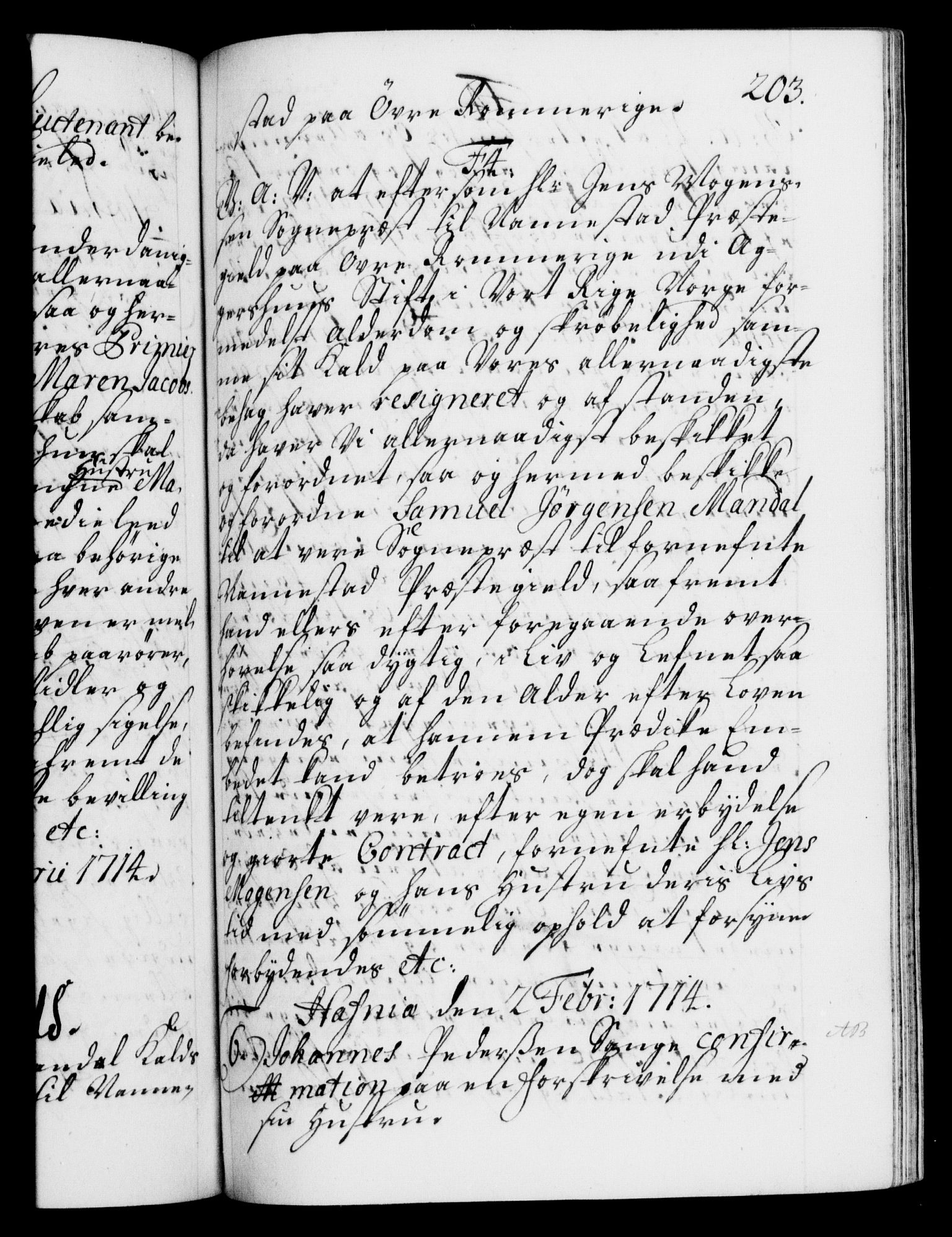 Danske Kanselli 1572-1799, AV/RA-EA-3023/F/Fc/Fca/Fcaa/L0021: Norske registre, 1712-1715, s. 203a