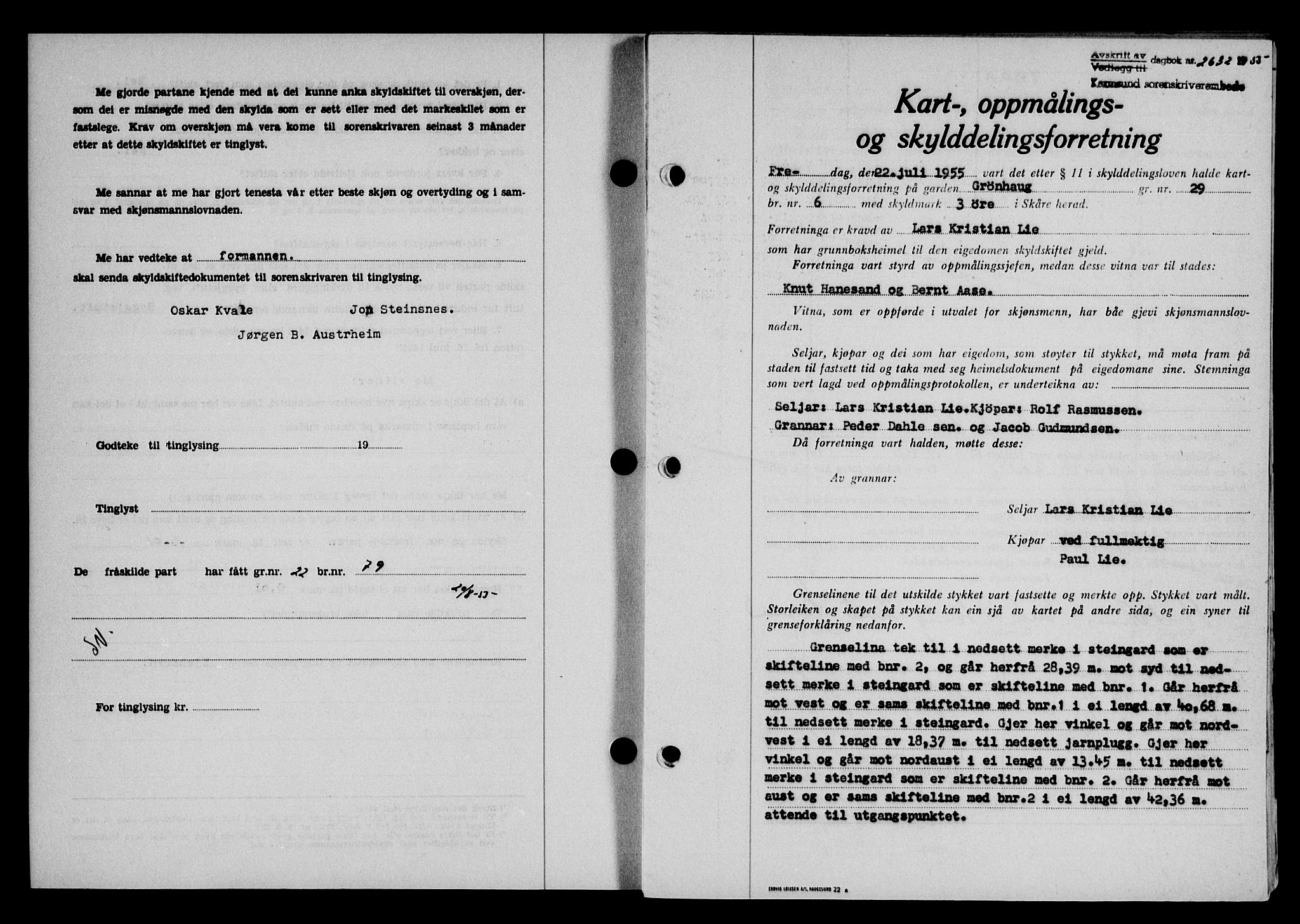 Karmsund sorenskriveri, SAST/A-100311/01/II/IIB/L0116: Pantebok nr. 96A, 1955-1955, Dagboknr: 2632/1955