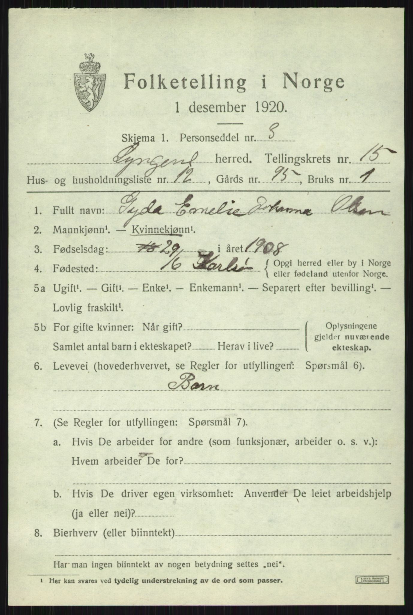 SATØ, Folketelling 1920 for 1938 Lyngen herred, 1920, s. 12993