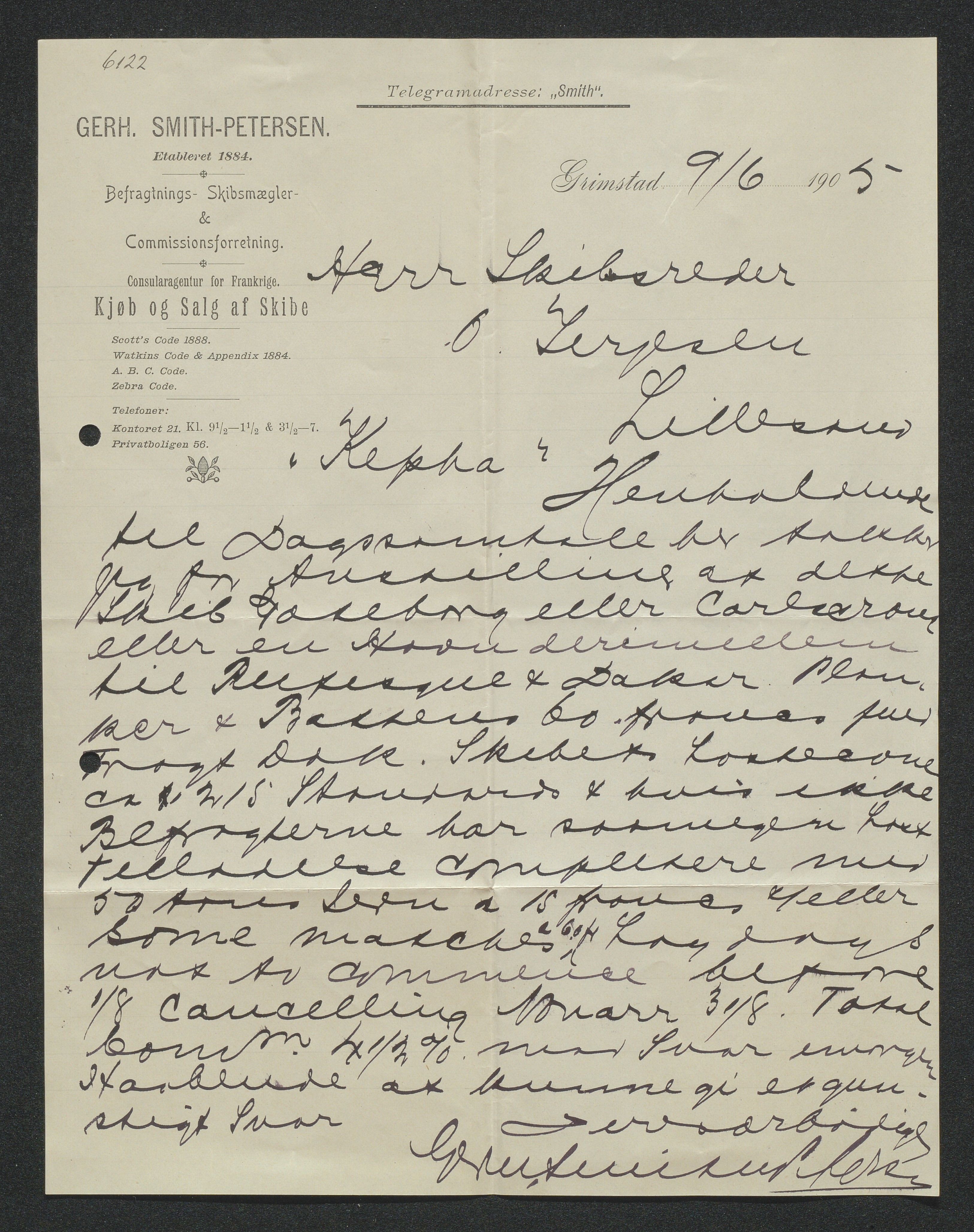 O. Terjesens rederi, AAKS/PA-2525/E/E01/L0013: Korrespondanse, 1904-1905