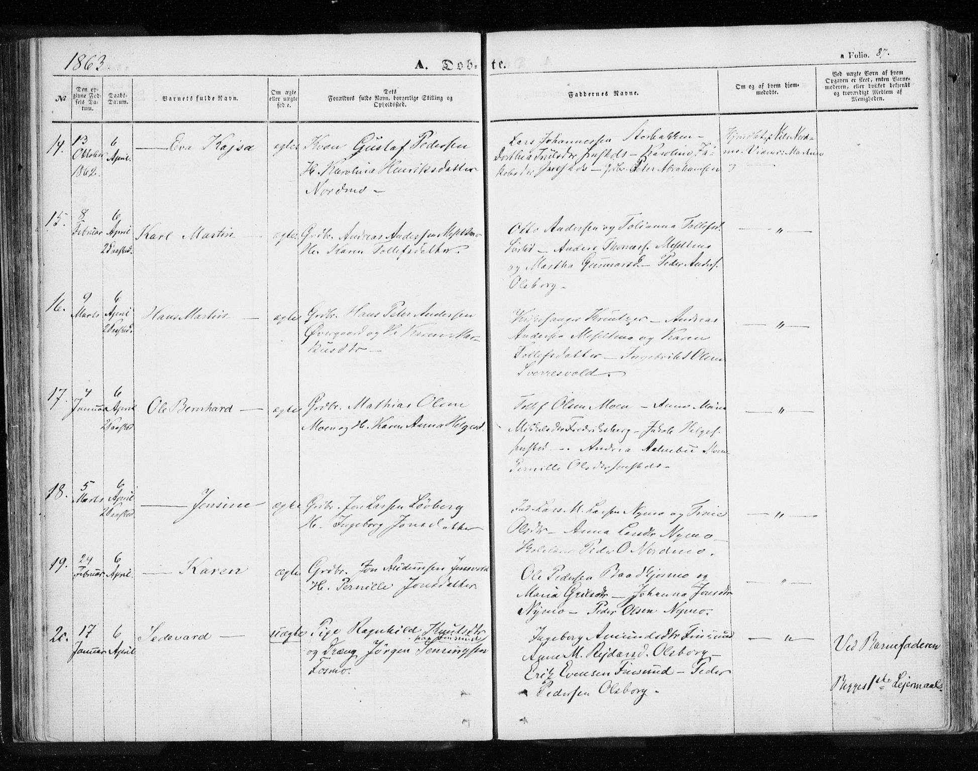 Målselv sokneprestembete, AV/SATØ-S-1311/G/Ga/Gaa/L0003kirke: Ministerialbok nr. 3, 1853-1863, s. 87