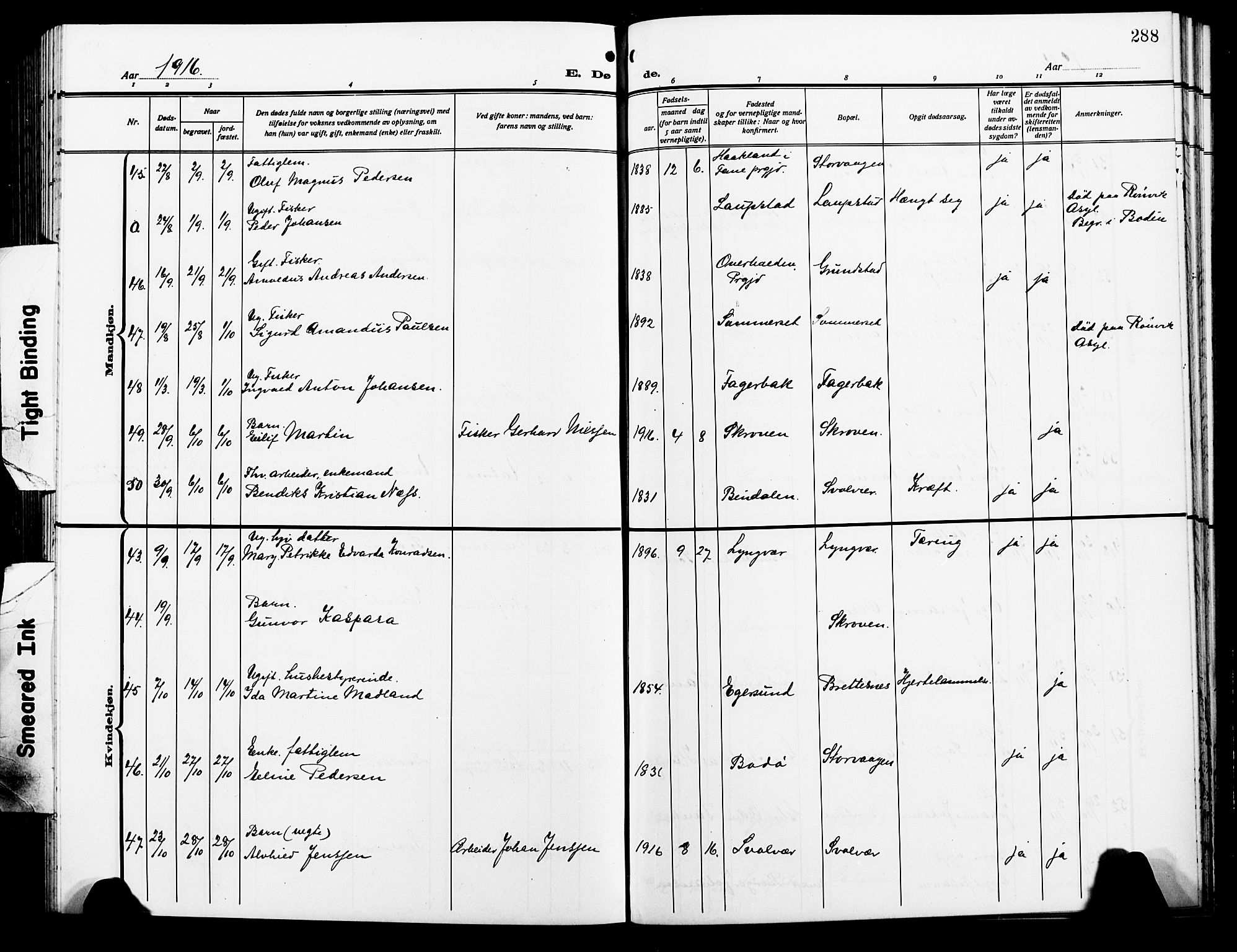 Ministerialprotokoller, klokkerbøker og fødselsregistre - Nordland, SAT/A-1459/874/L1080: Klokkerbok nr. 874C09, 1915-1925, s. 288