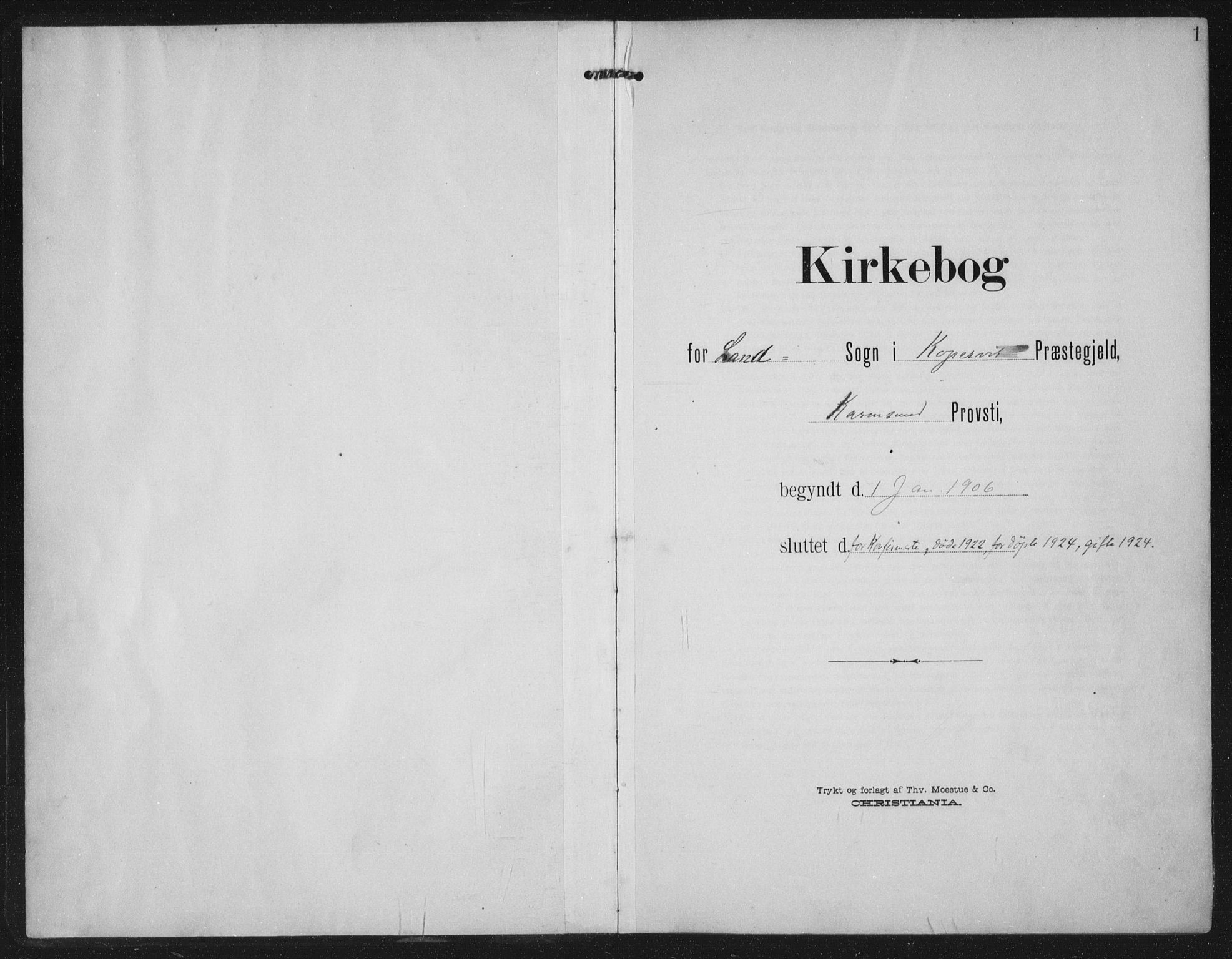 Kopervik sokneprestkontor, SAST/A-101850/H/Ha/Haa/L0003: Ministerialbok nr. A 3, 1906-1924, s. 1