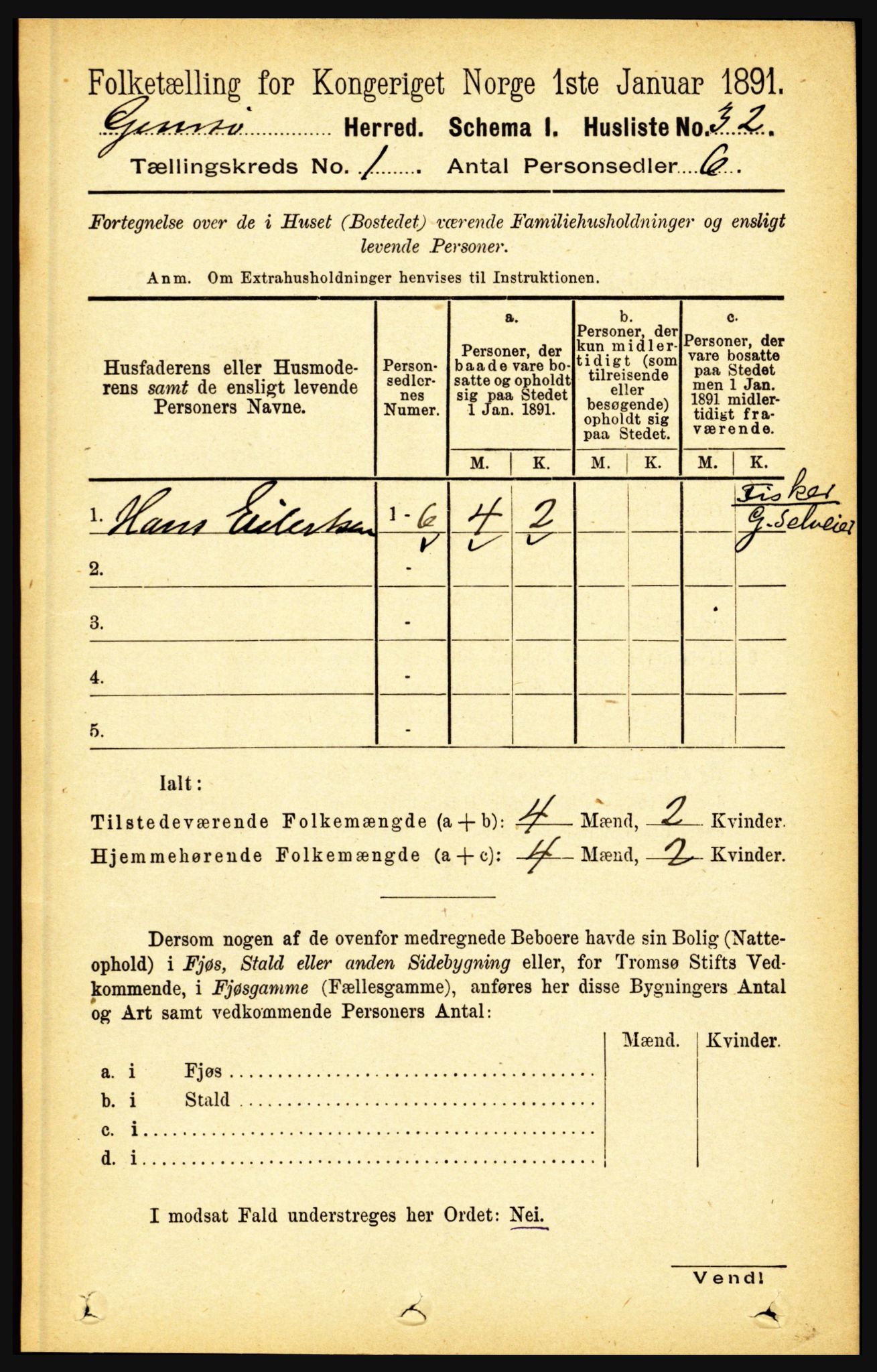 RA, Folketelling 1891 for 1864 Gimsøy herred, 1891, s. 53