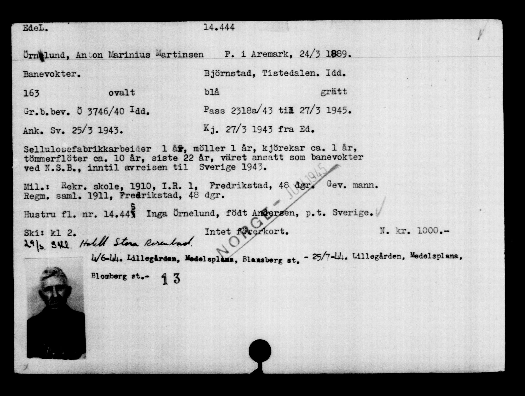 Den Kgl. Norske Legasjons Flyktningskontor, AV/RA-S-6753/V/Va/L0007: Kjesäterkartoteket.  Flyktningenr. 12700-15723, 1940-1945, s. 2015