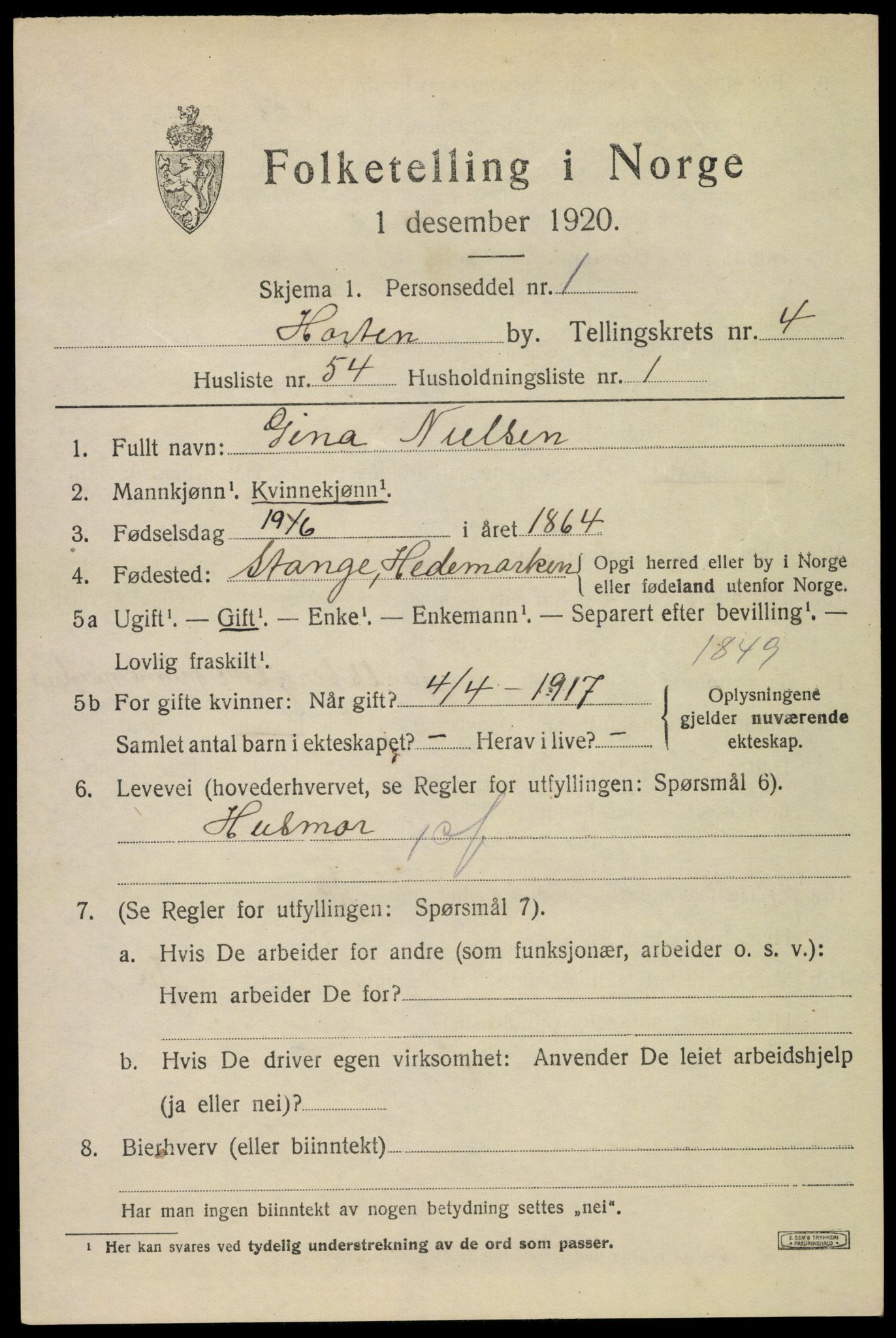 SAKO, Folketelling 1920 for 0703 Horten kjøpstad, 1920, s. 17199