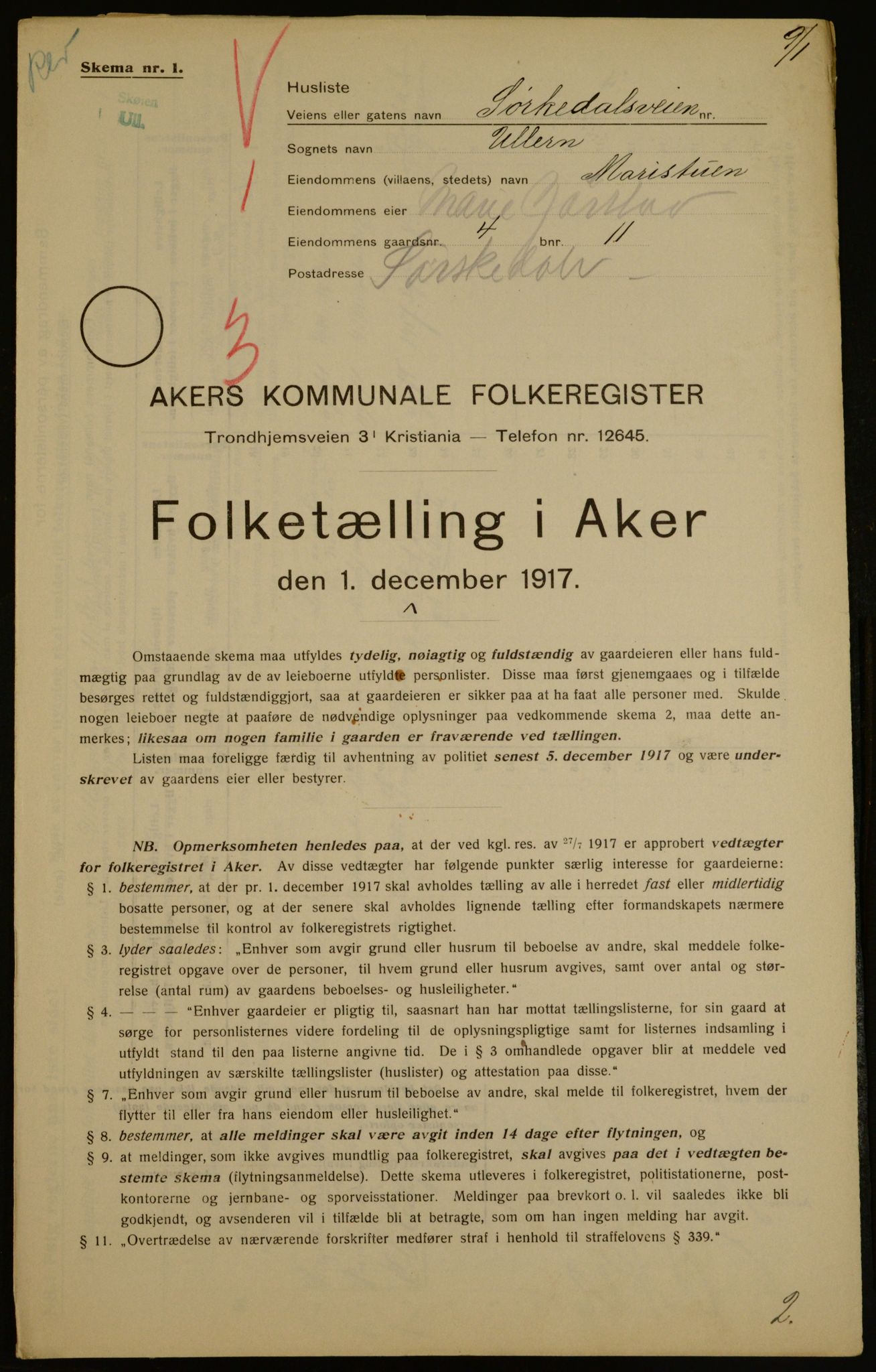 OBA, Kommunal folketelling 1.12.1917 for Aker, 1917, s. 48