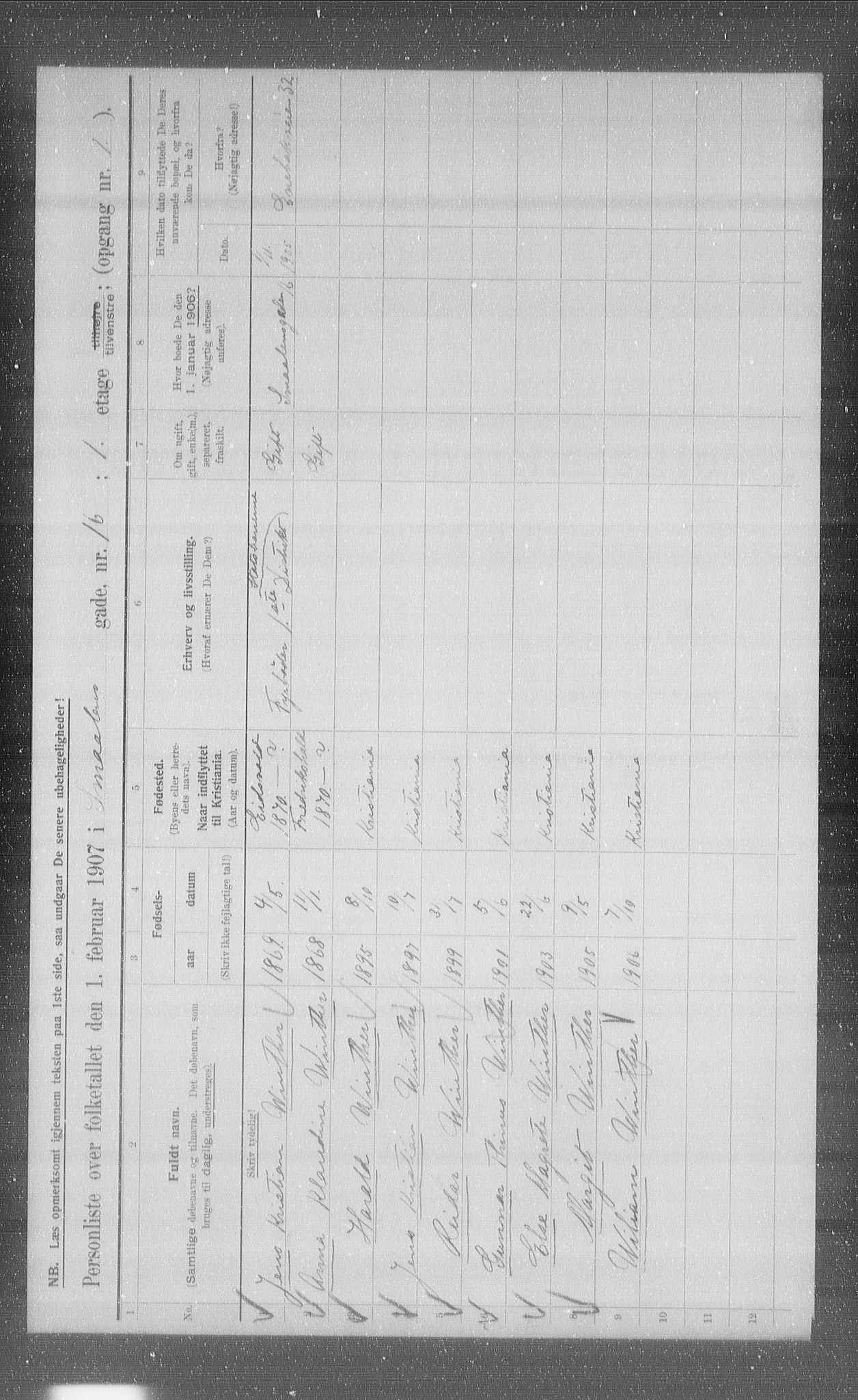 OBA, Kommunal folketelling 1.2.1907 for Kristiania kjøpstad, 1907, s. 49971