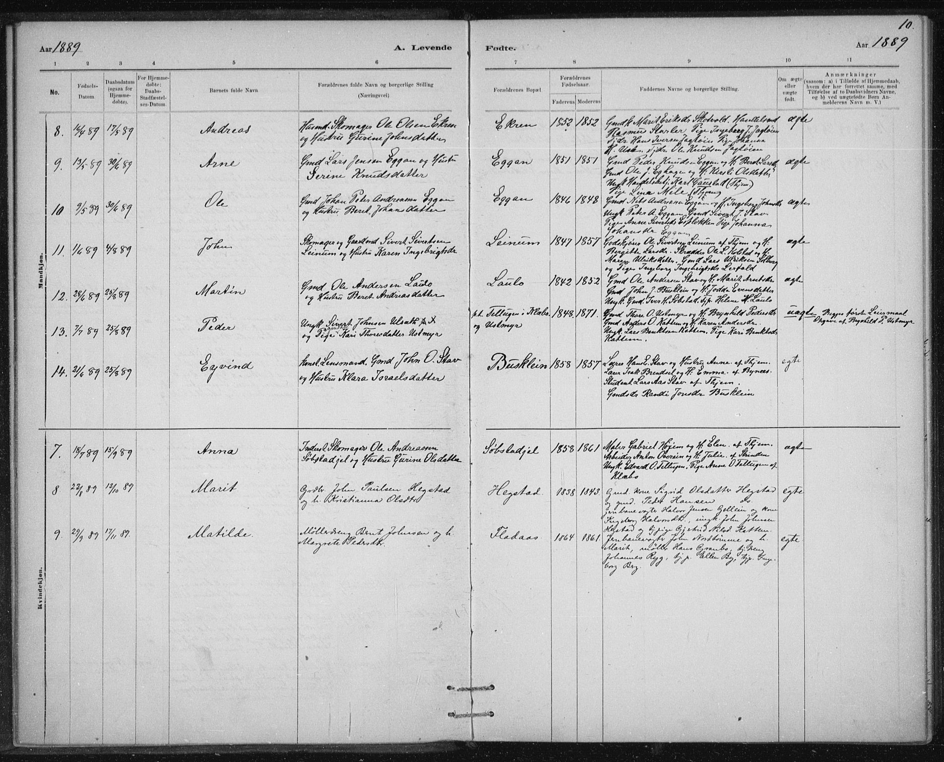 Ministerialprotokoller, klokkerbøker og fødselsregistre - Sør-Trøndelag, SAT/A-1456/613/L0392: Ministerialbok nr. 613A01, 1887-1906, s. 10