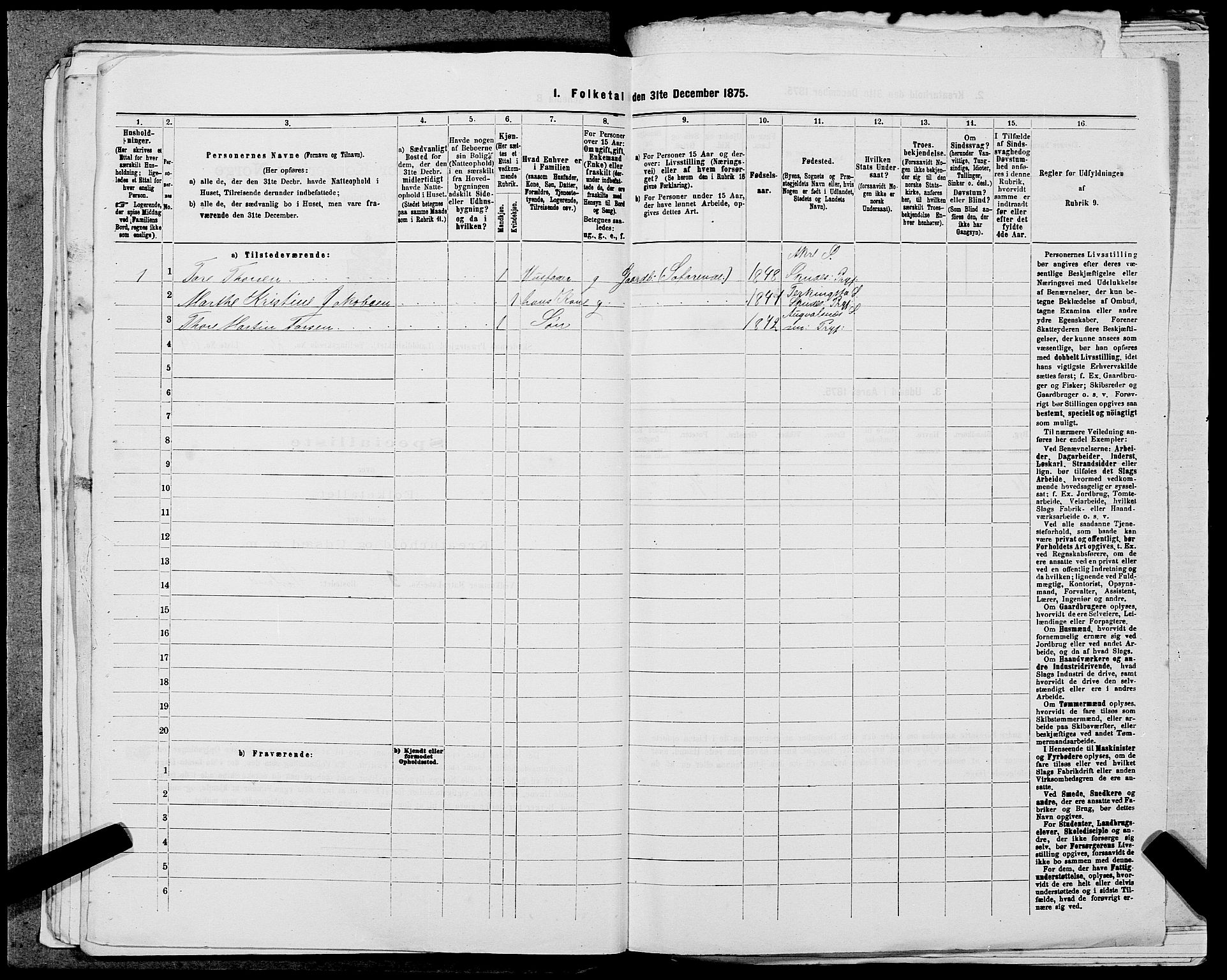 SAST, Folketelling 1875 for 1150L Skudenes prestegjeld, Falnes sokn, Åkra sokn og Ferkingstad sokn, 1875, s. 355