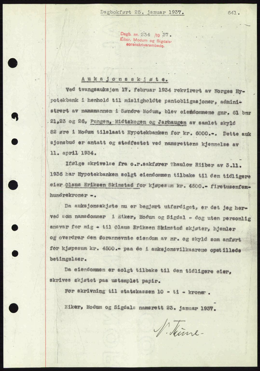 Eiker, Modum og Sigdal sorenskriveri, SAKO/A-123/G/Ga/Gab/L0034: Pantebok nr. A4, 1936-1937, Dagboknr: 234/1937