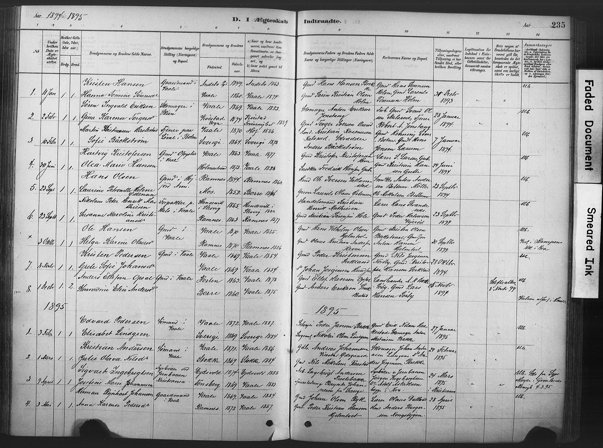 Våle kirkebøker, AV/SAKO-A-334/F/Fa/L0011: Ministerialbok nr. I 11, 1878-1906, s. 235