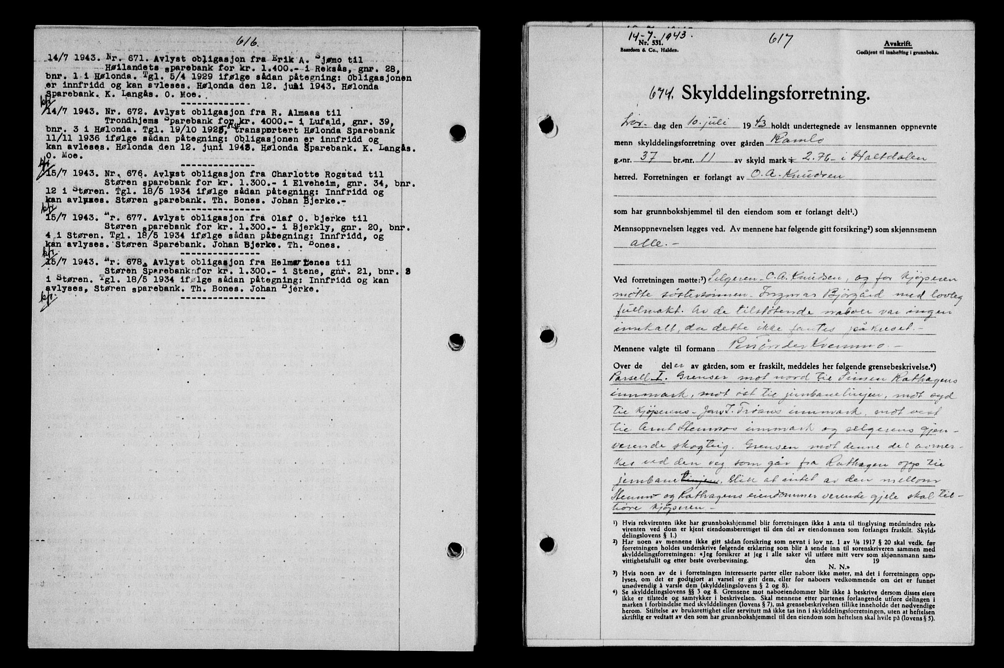 Gauldal sorenskriveri, SAT/A-0014/1/2/2C/L0056: Pantebok nr. 61, 1942-1943, Dagboknr: 674/1943