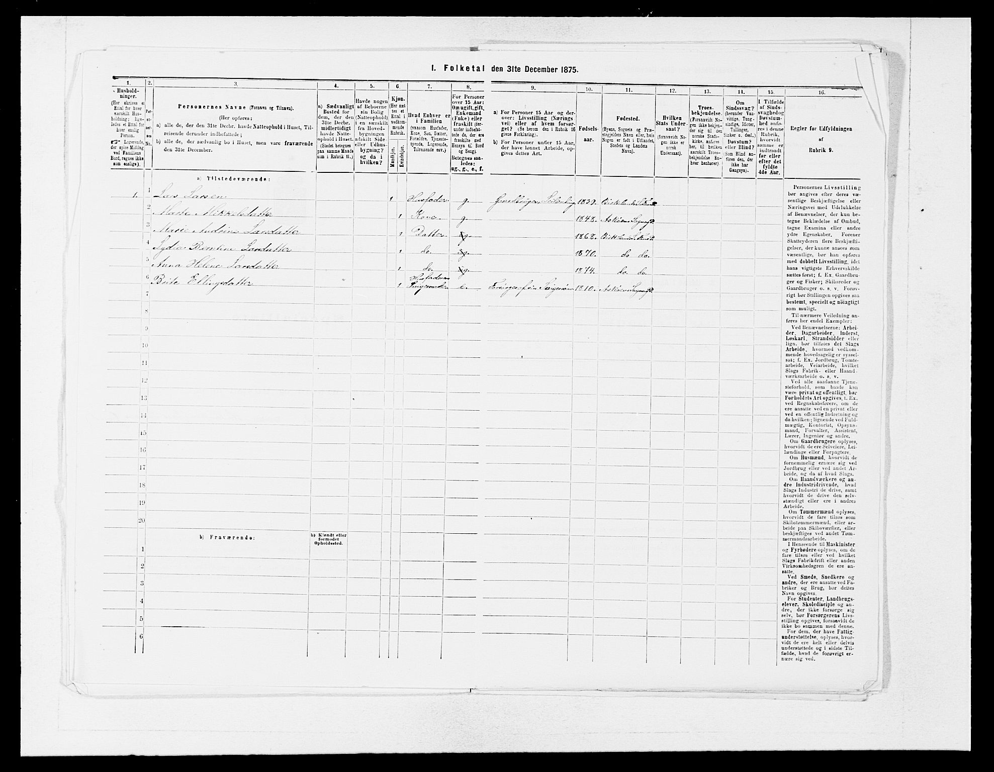 SAB, Folketelling 1875 for 1249P Fana prestegjeld, 1875, s. 323