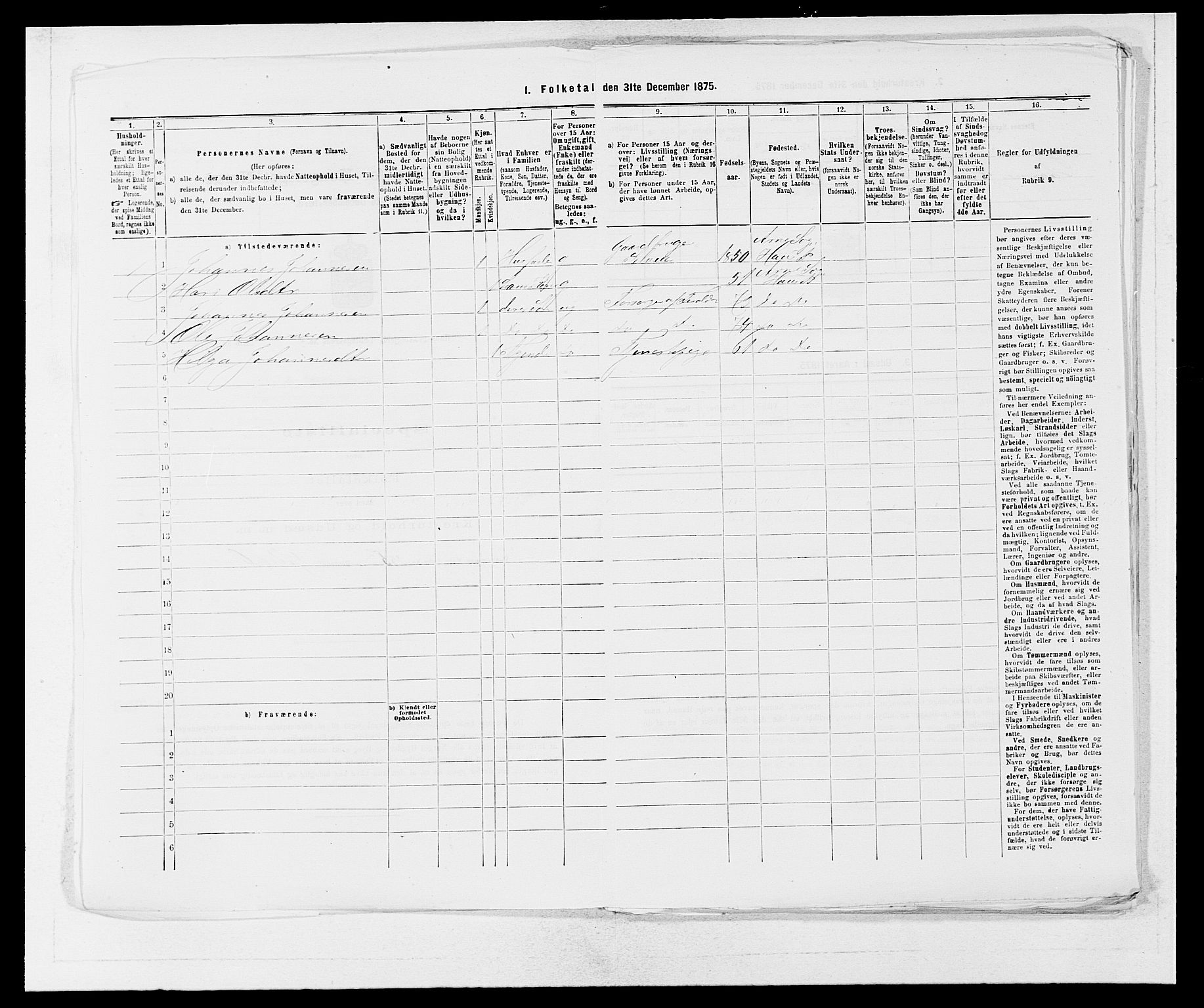 SAB, Folketelling 1875 for 1250P Haus prestegjeld, 1875, s. 989