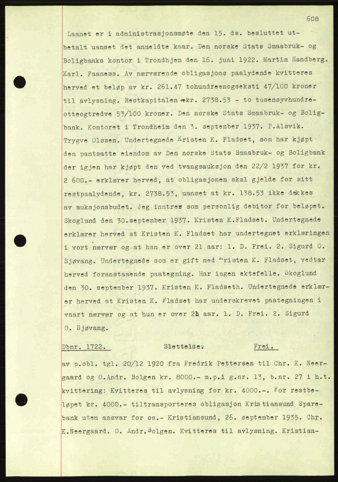 Nordmøre sorenskriveri, SAT/A-4132/1/2/2Ca: Pantebok nr. C80, 1936-1939, Dagboknr: 1722/1938