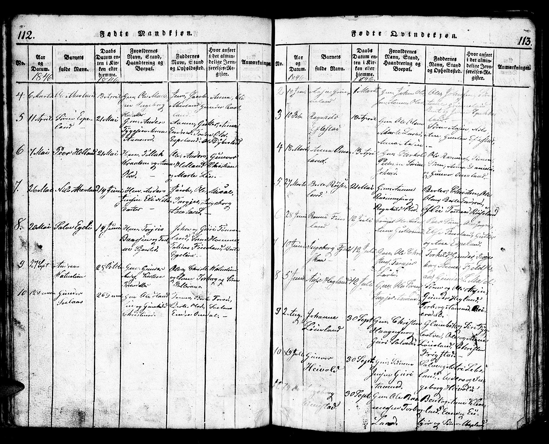 Bjelland sokneprestkontor, AV/SAK-1111-0005/F/Fb/Fbb/L0003: Klokkerbok nr. B 3, 1816-1868, s. 112-113