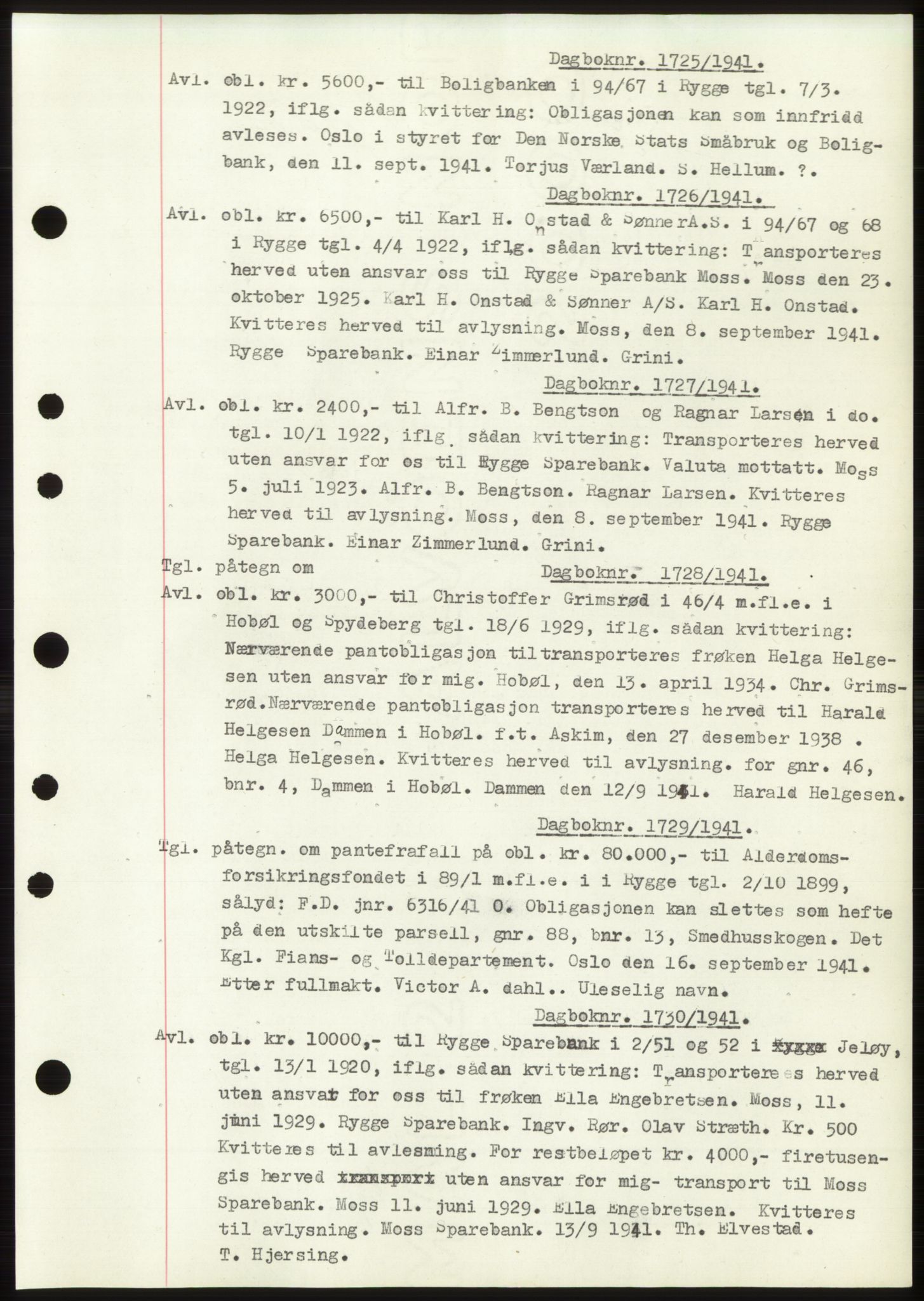 Moss sorenskriveri, SAO/A-10168: Pantebok nr. C10, 1938-1950, Dagboknr: 1725/1941