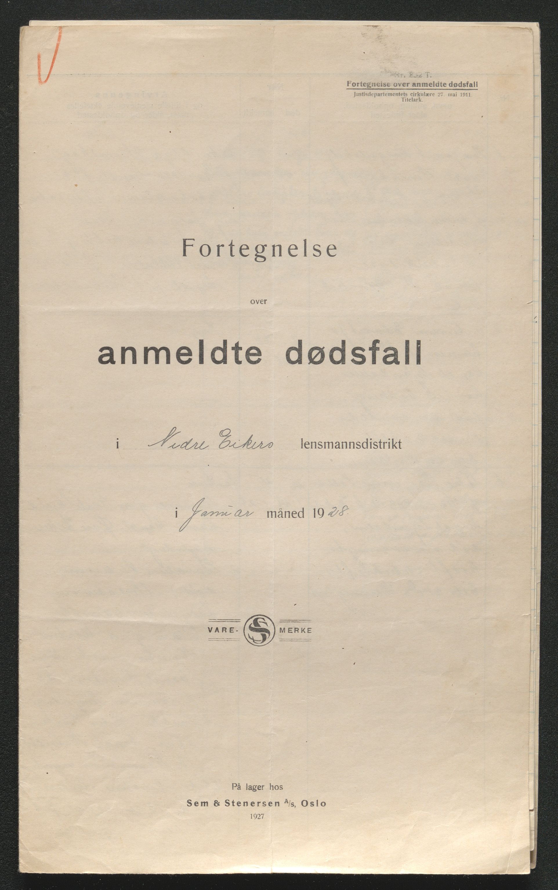 Eiker, Modum og Sigdal sorenskriveri, AV/SAKO-A-123/H/Ha/Hab/L0045: Dødsfallsmeldinger, 1928-1929, s. 21