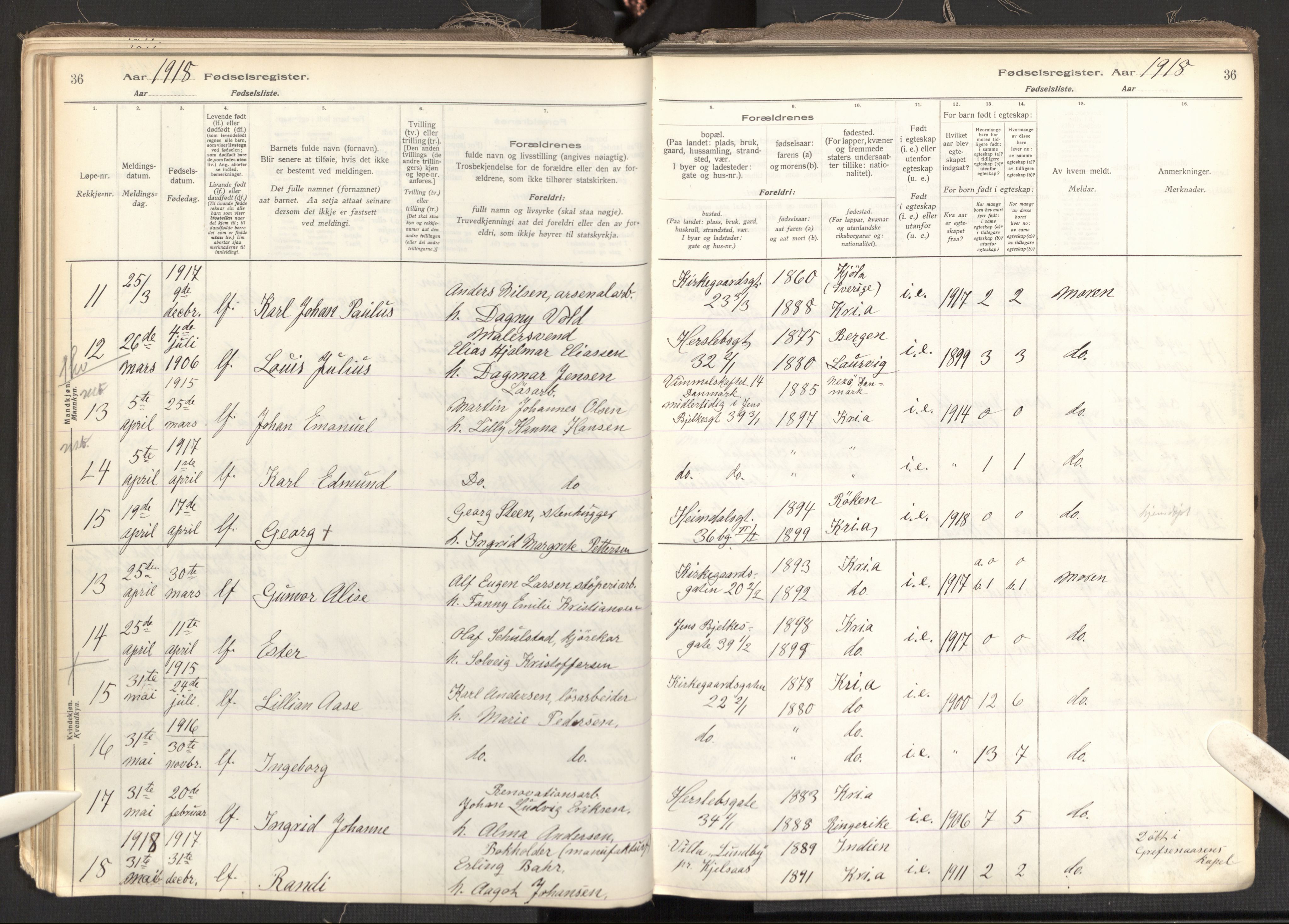 Tøyen prestekontor Kirkebøker, AV/SAO-A-10167a/J/Ja/L0001: Fødselsregister nr. 1, 1916-1944, s. 36