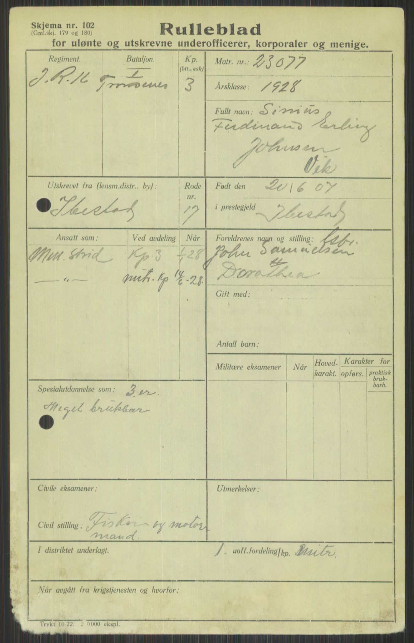 Forsvaret, Troms infanteriregiment nr. 16, AV/RA-RAFA-3146/P/Pa/L0013/0003: Rulleblad / Rulleblad for regimentets menige mannskaper, årsklasse 1928, 1928, s. 777