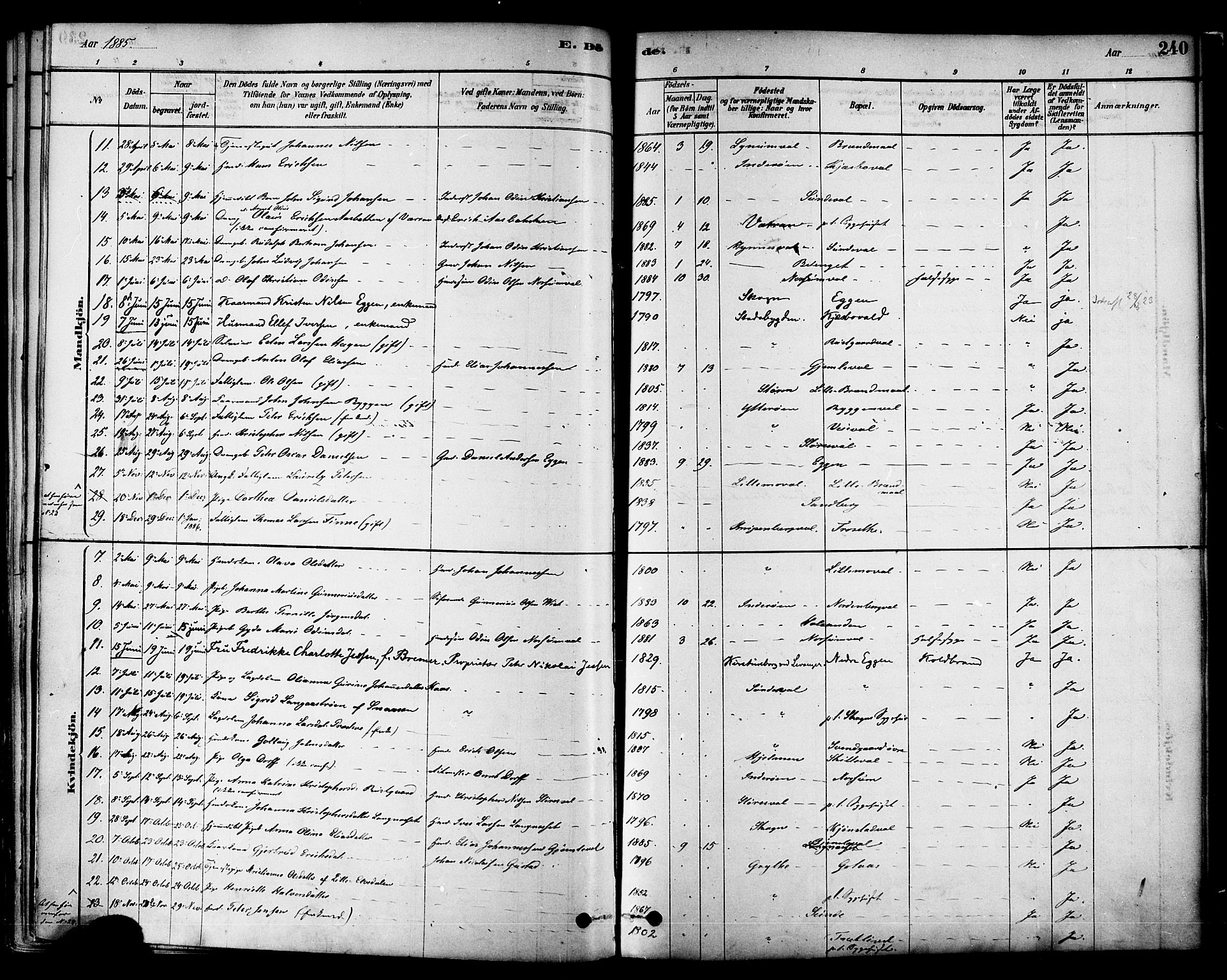 Ministerialprotokoller, klokkerbøker og fødselsregistre - Nord-Trøndelag, SAT/A-1458/717/L0159: Ministerialbok nr. 717A09, 1878-1898, s. 240