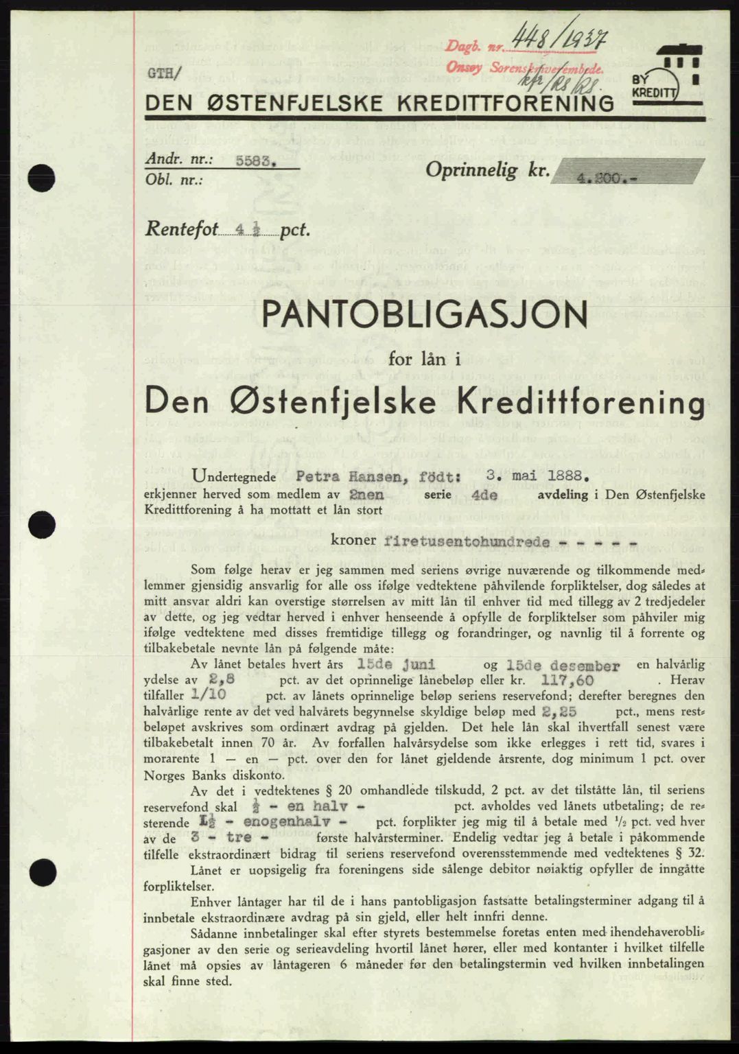 Onsøy sorenskriveri, SAO/A-10474/G/Ga/Gac/L0001: Pantebok nr. B1, 1936-1938, Dagboknr: 448/1937
