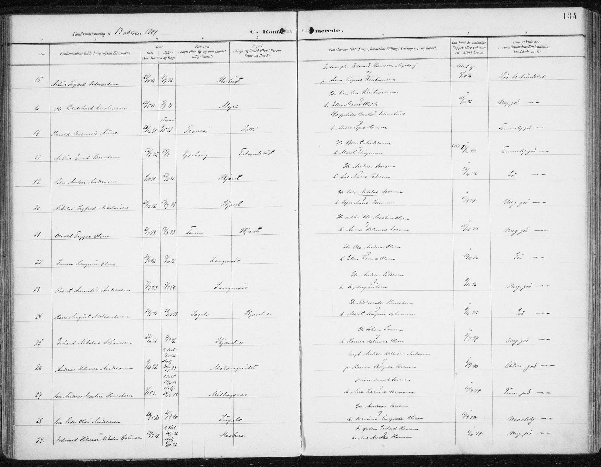 Balsfjord sokneprestembete, AV/SATØ-S-1303/G/Gaa/L0006kirke: Ministerialbok nr. 6, 1897-1909, s. 134