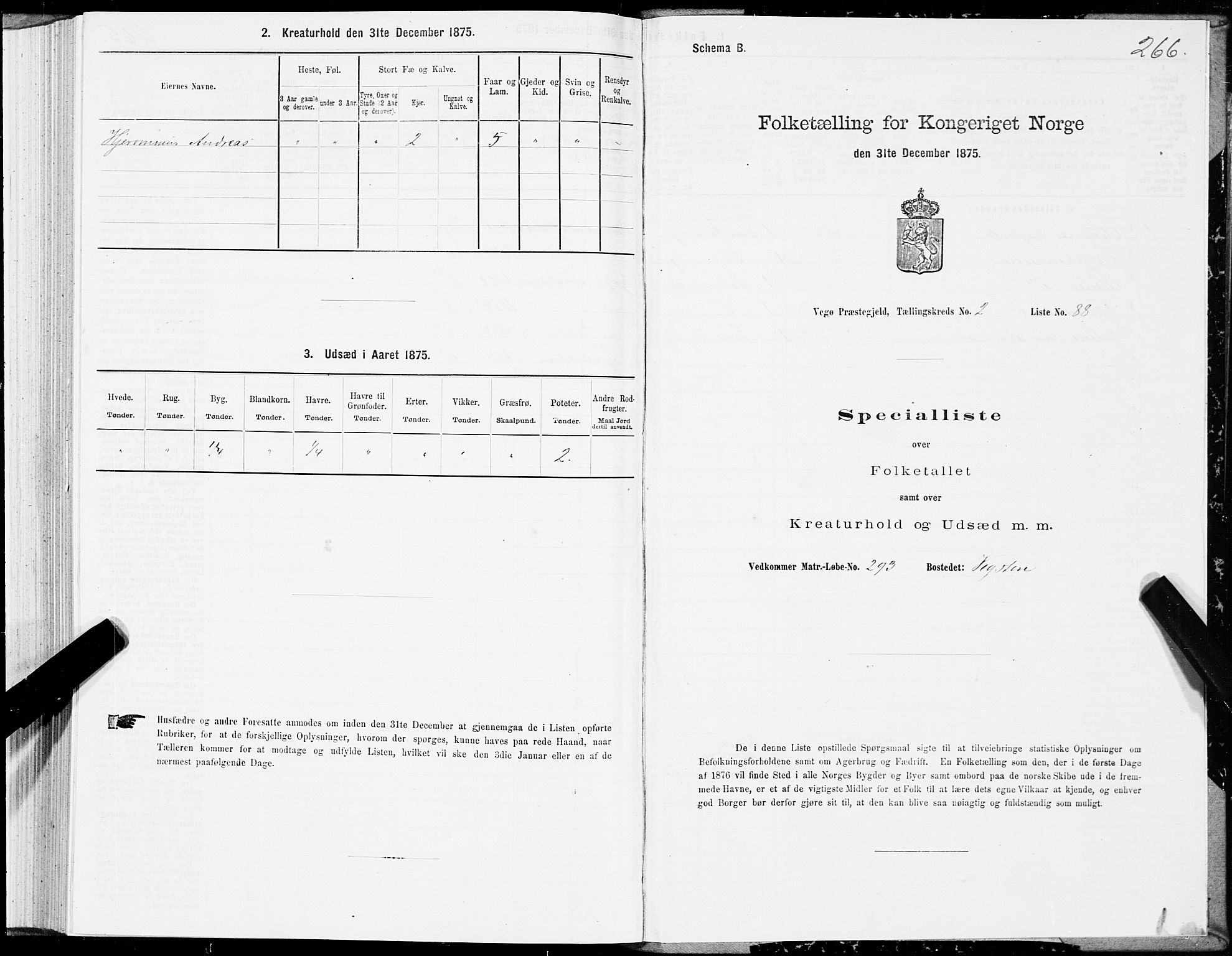 SAT, Folketelling 1875 for 1815P Vega prestegjeld, 1875, s. 1266