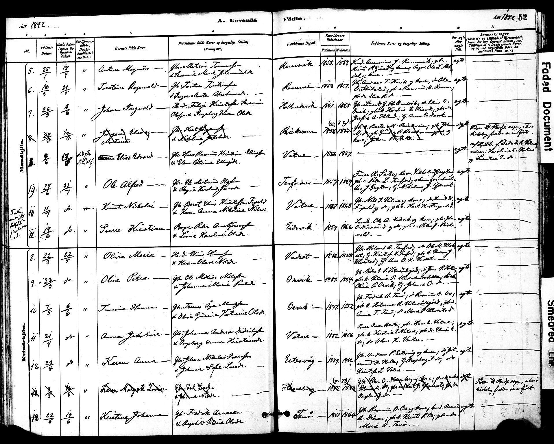 Ministerialprotokoller, klokkerbøker og fødselsregistre - Møre og Romsdal, SAT/A-1454/525/L0374: Ministerialbok nr. 525A04, 1880-1899, s. 52