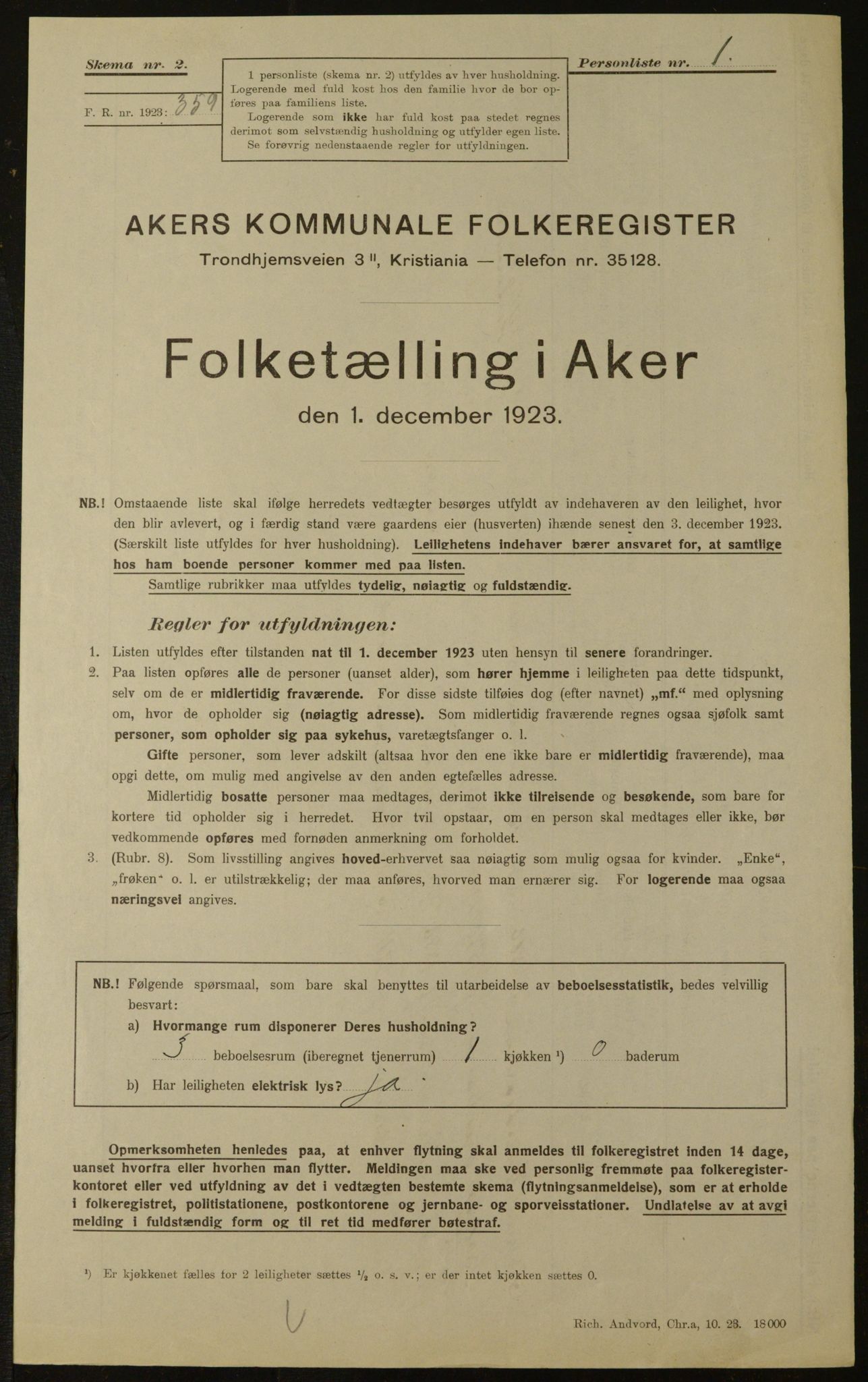 , Kommunal folketelling 1.12.1923 for Aker, 1923, s. 2287