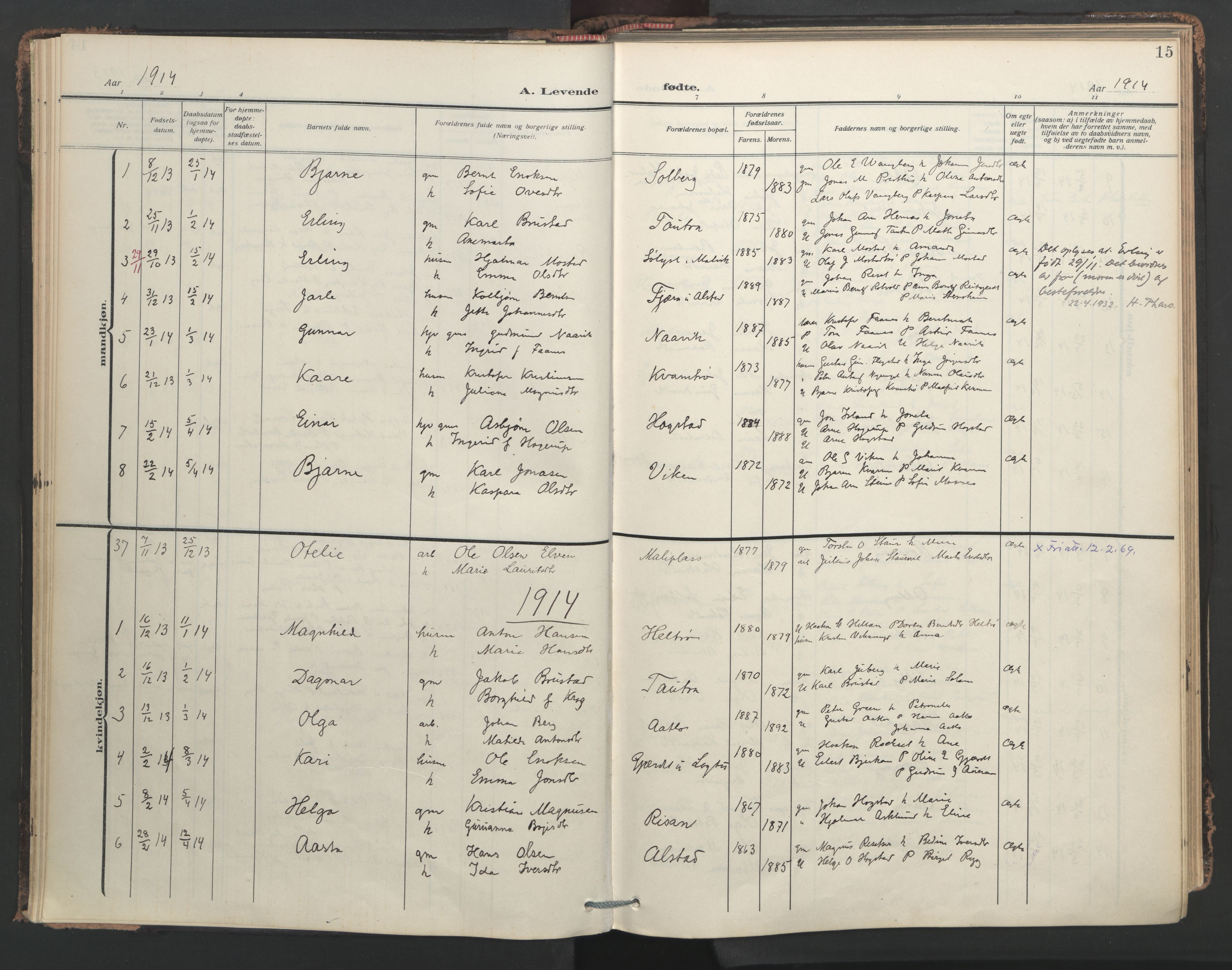 Ministerialprotokoller, klokkerbøker og fødselsregistre - Nord-Trøndelag, AV/SAT-A-1458/713/L0123: Ministerialbok nr. 713A12, 1911-1925, s. 15