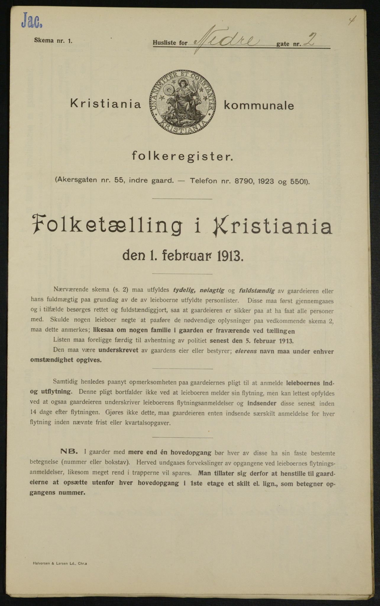 OBA, Kommunal folketelling 1.2.1913 for Kristiania, 1913, s. 69108
