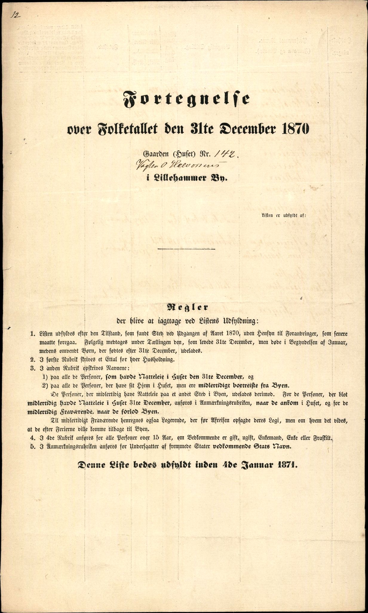 RA, Folketelling 1870 for 0501 Lillehammer kjøpstad, 1870, s. 12