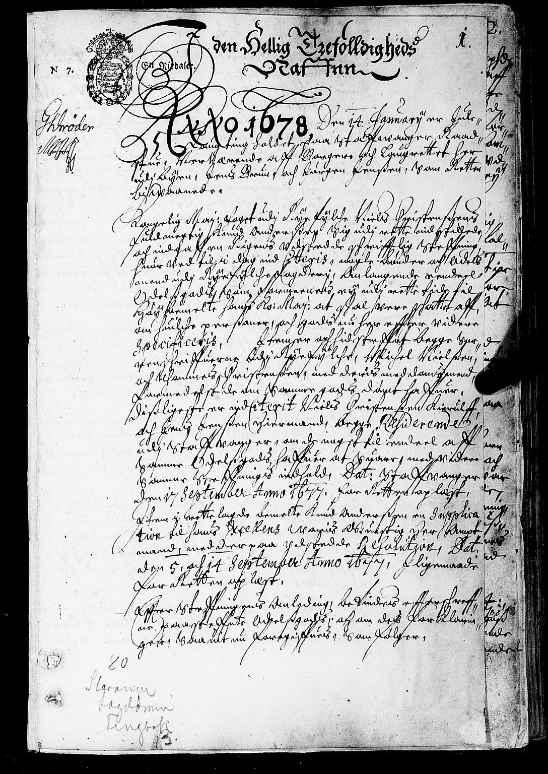 Stavanger lagting, AV/SAST-A-101420/Oa/L0013: Tingbok, 1678-1683, s. 1