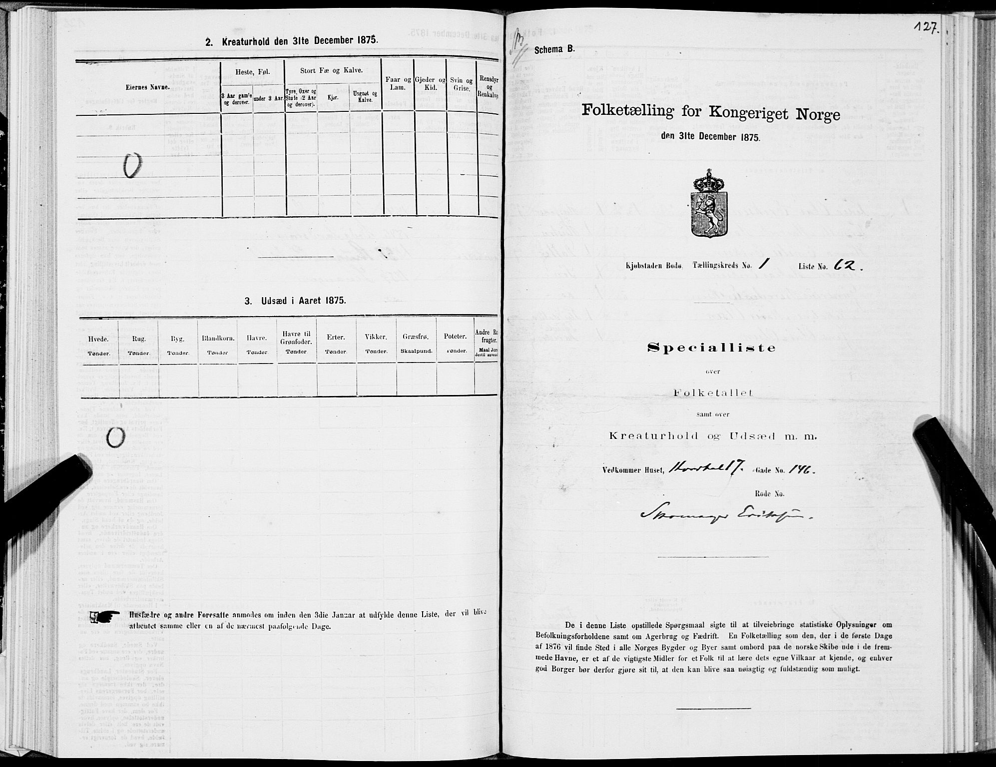 SAT, Folketelling 1875 for 1804B Bodø prestegjeld, Bodø kjøpstad, 1875, s. 127