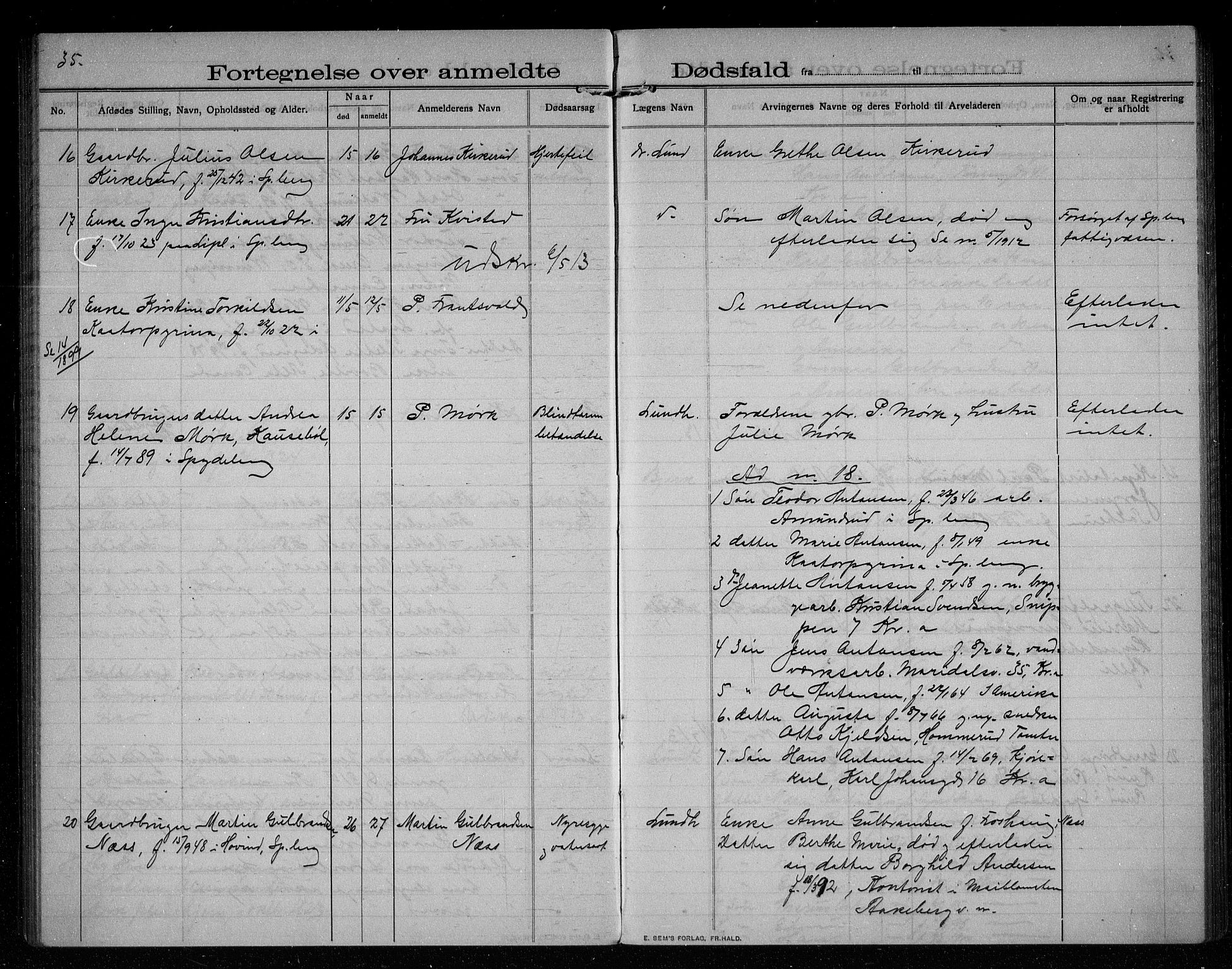 Spydeberg lensmannsarkiv, AV/SAO-A-10635/H/Ha/L0003: Dødsfallsprotokoll, 1908-1922, s. 35