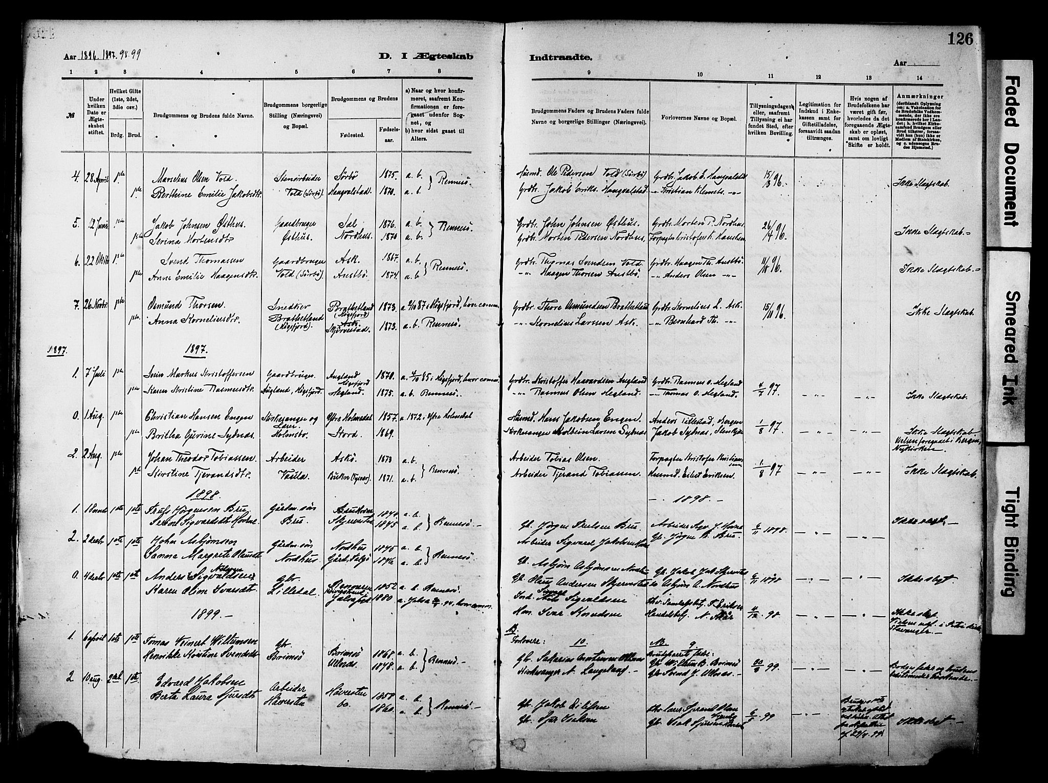 Rennesøy sokneprestkontor, AV/SAST-A -101827/H/Ha/Haa/L0012: Ministerialbok nr. A 13, 1885-1917, s. 126