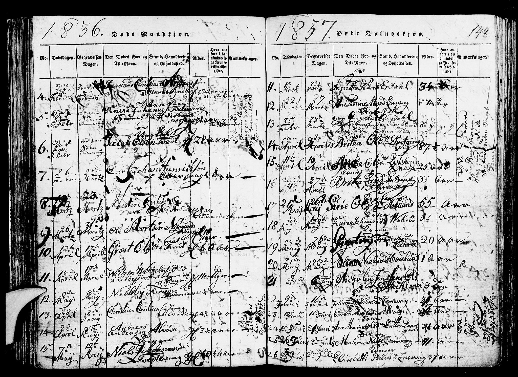 Askøy Sokneprestembete, AV/SAB-A-74101/H/Ha/Hab/Haba/L0002: Klokkerbok nr. A 2, 1815-1846, s. 148